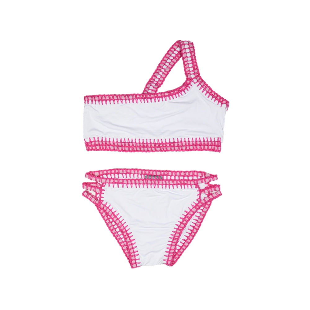 Crochet Trim Bikini | White & Pink