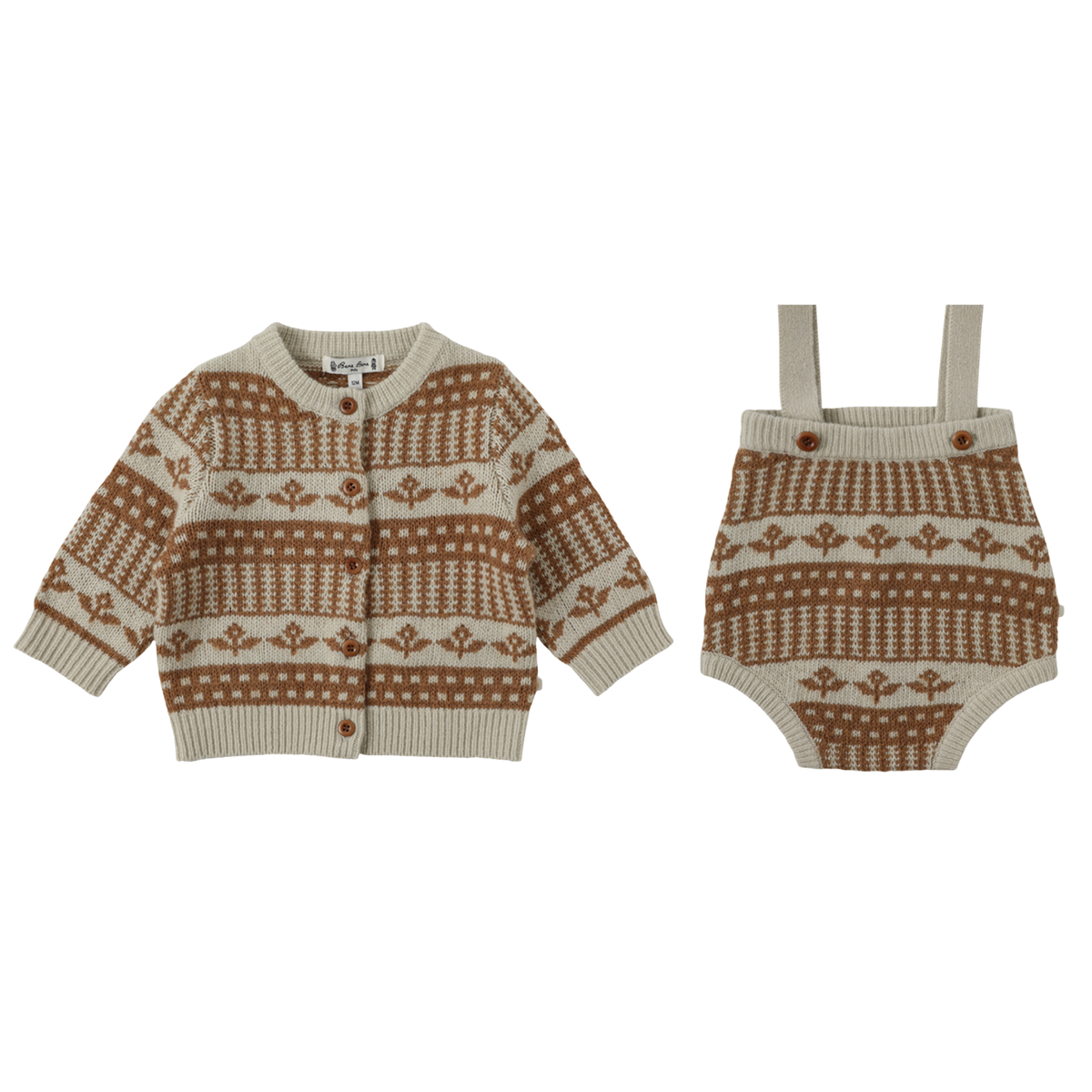 Jardin Knit Romper & Cardigan Set | Green Beige