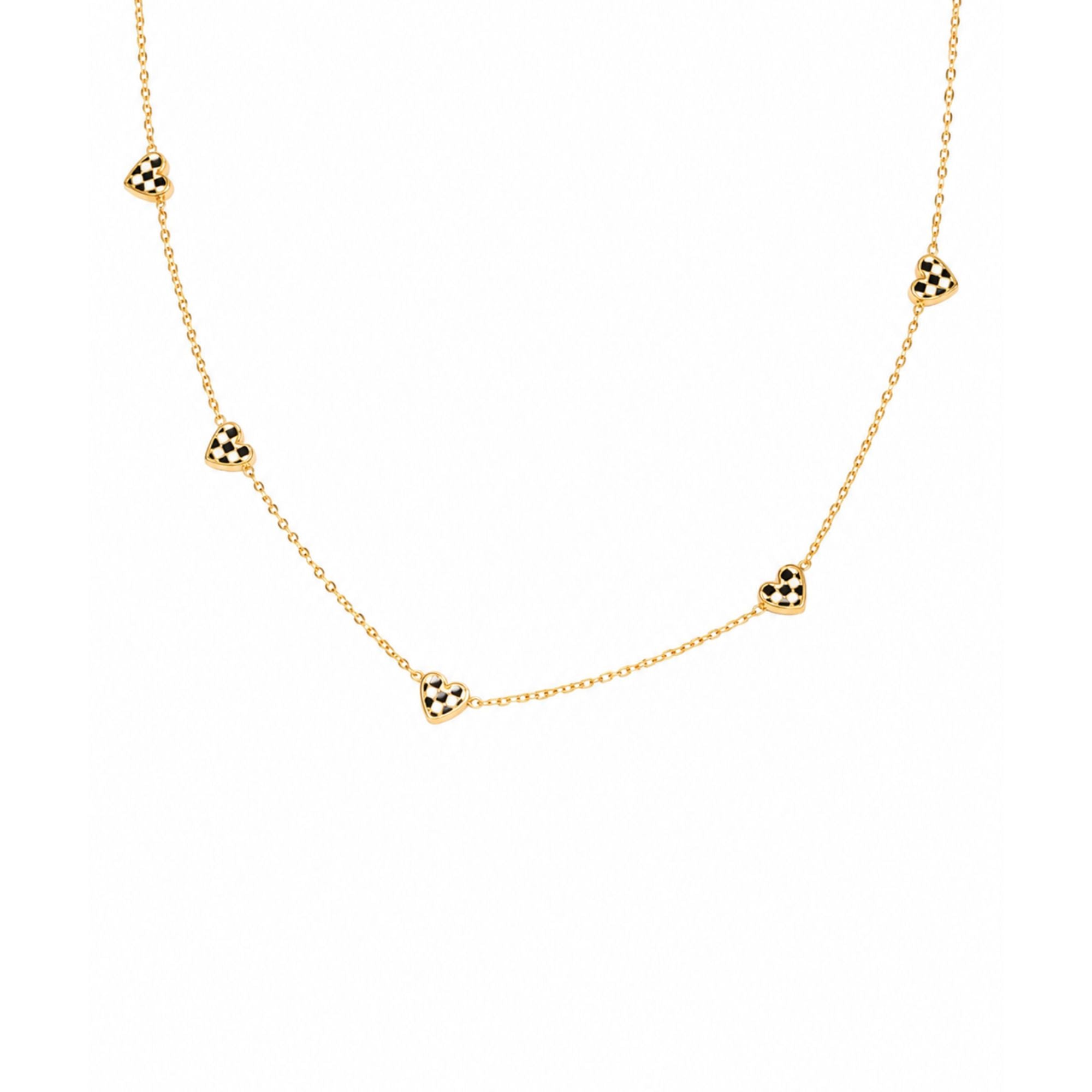 Black & White Checkered Heart Necklace