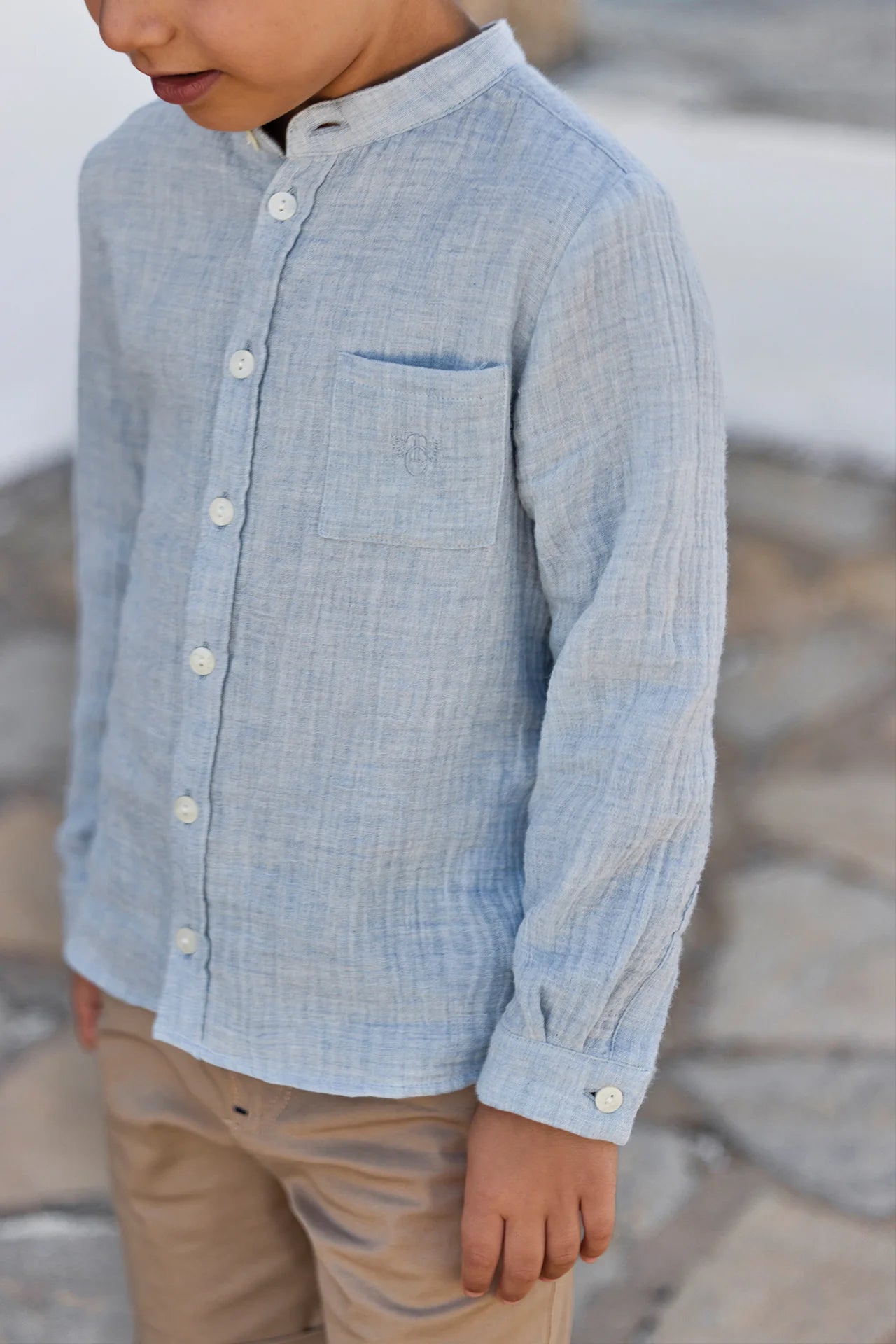 Mao Collar Shirt | Blue