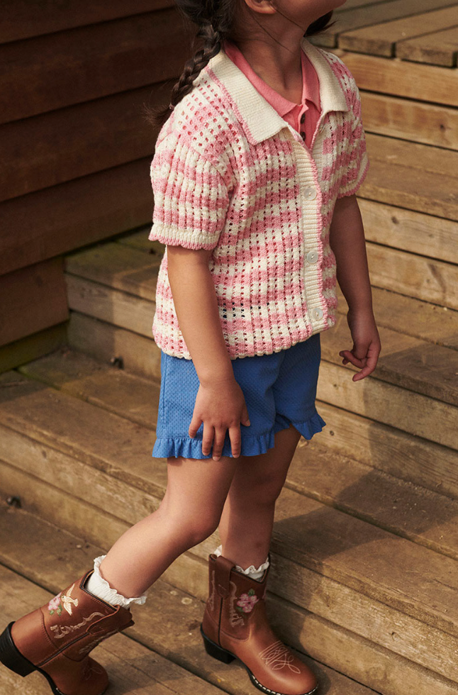 Crochet Short Sleeve Cardigan | Pink & Cream