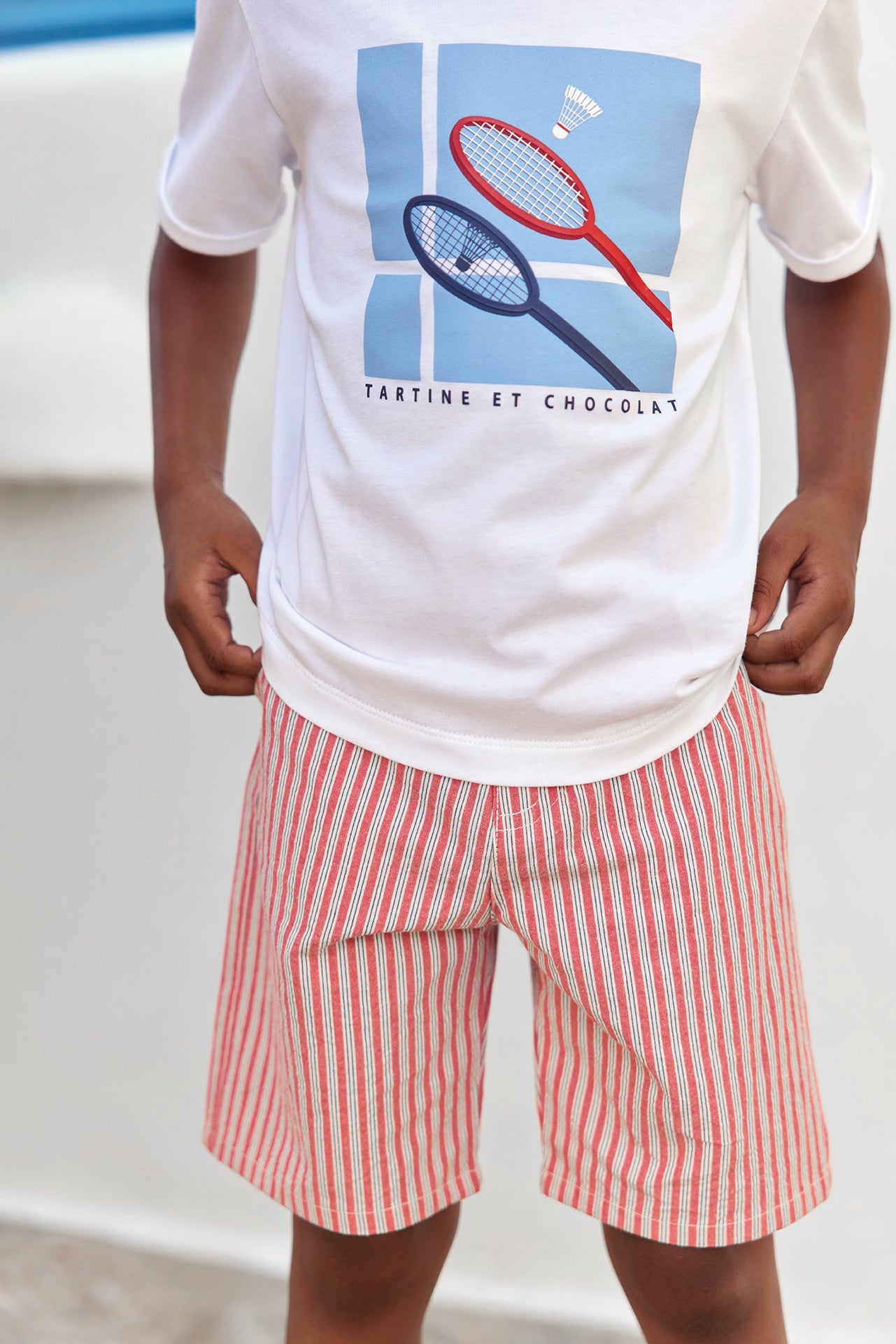 Striped Cotton Shorts | Red