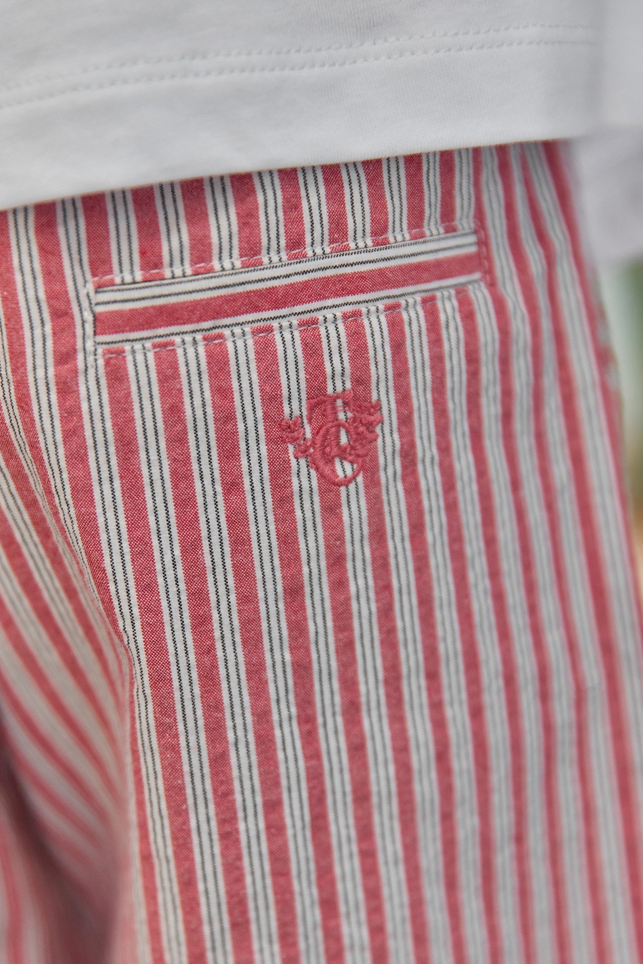 Striped Cotton Shorts | Red