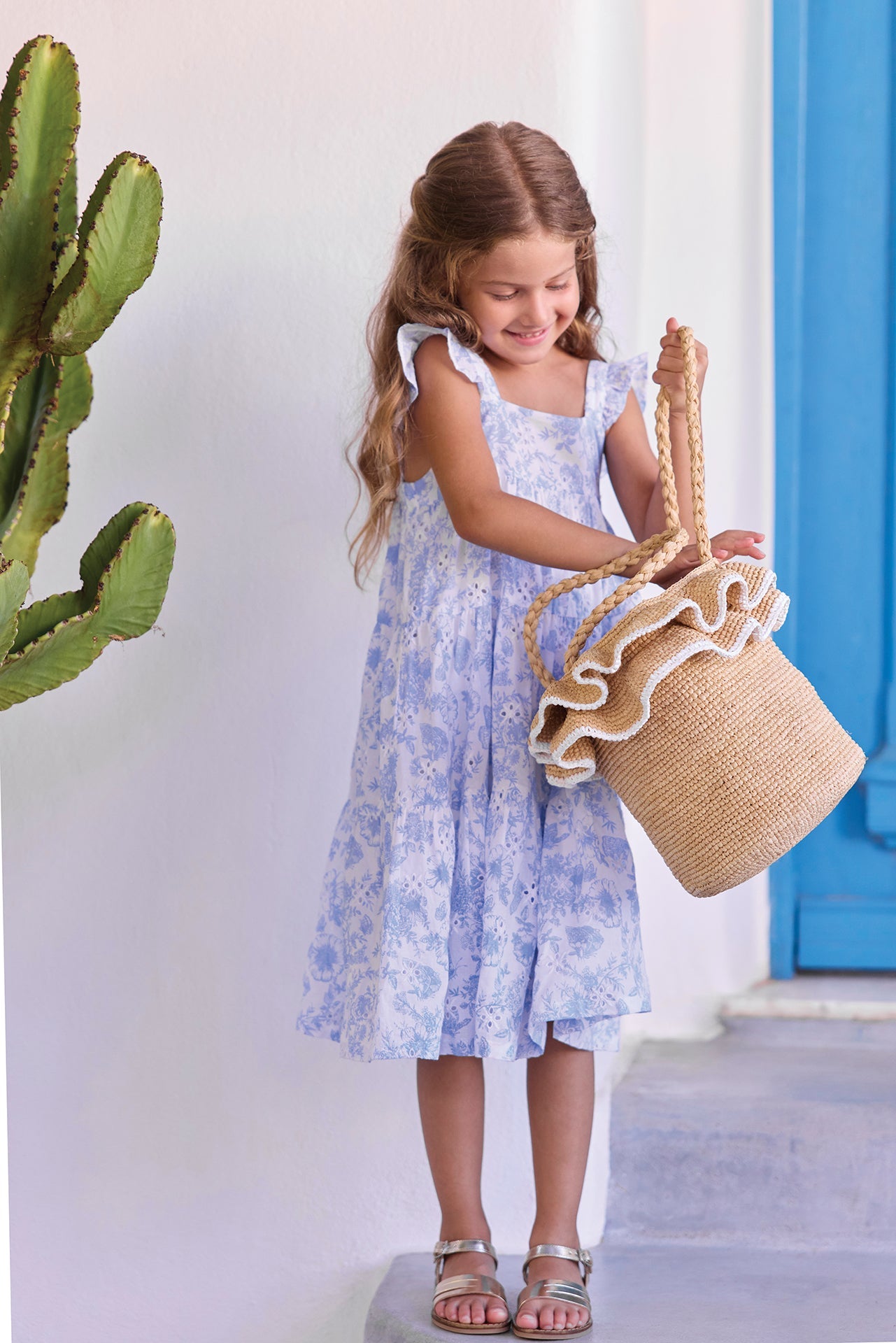 Santorini Embroidered Cotton Dress | Blue
