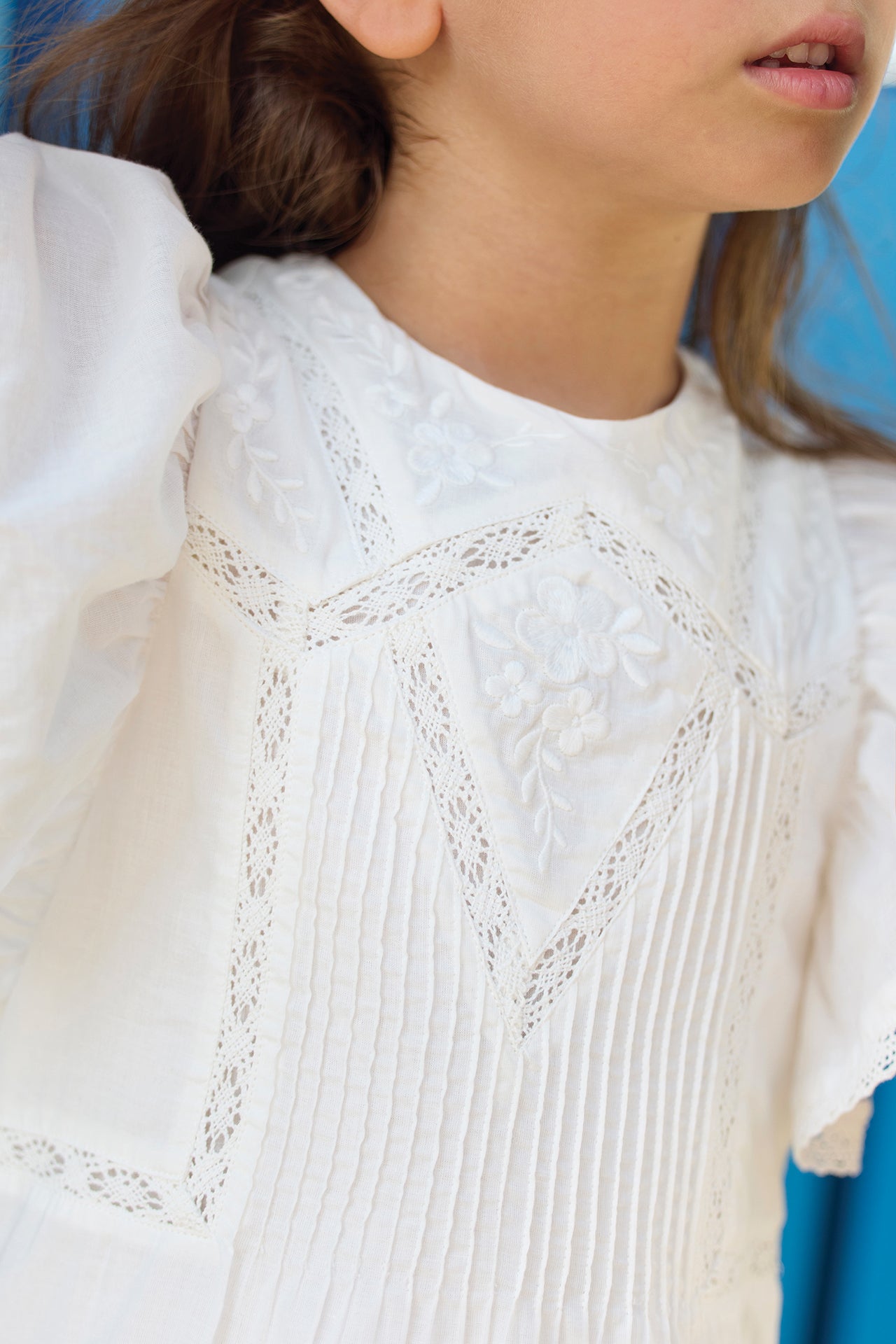 Lace Trimmed Embroidered Dress | White