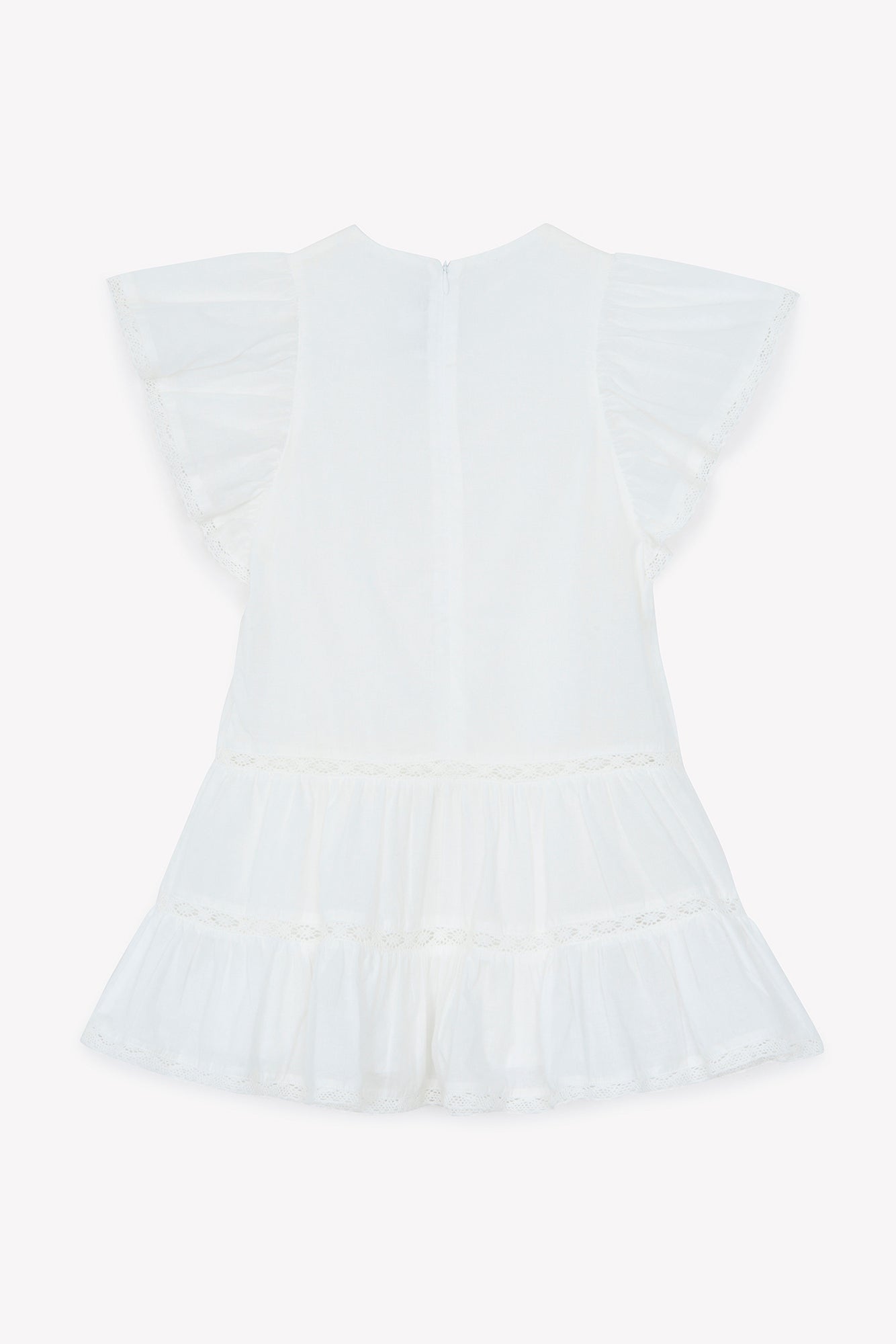 Lace Trimmed Embroidered Dress | White