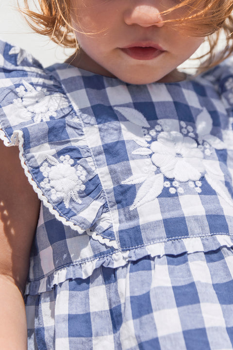 Embroidered Gingham Shorts Set | Blue Electric