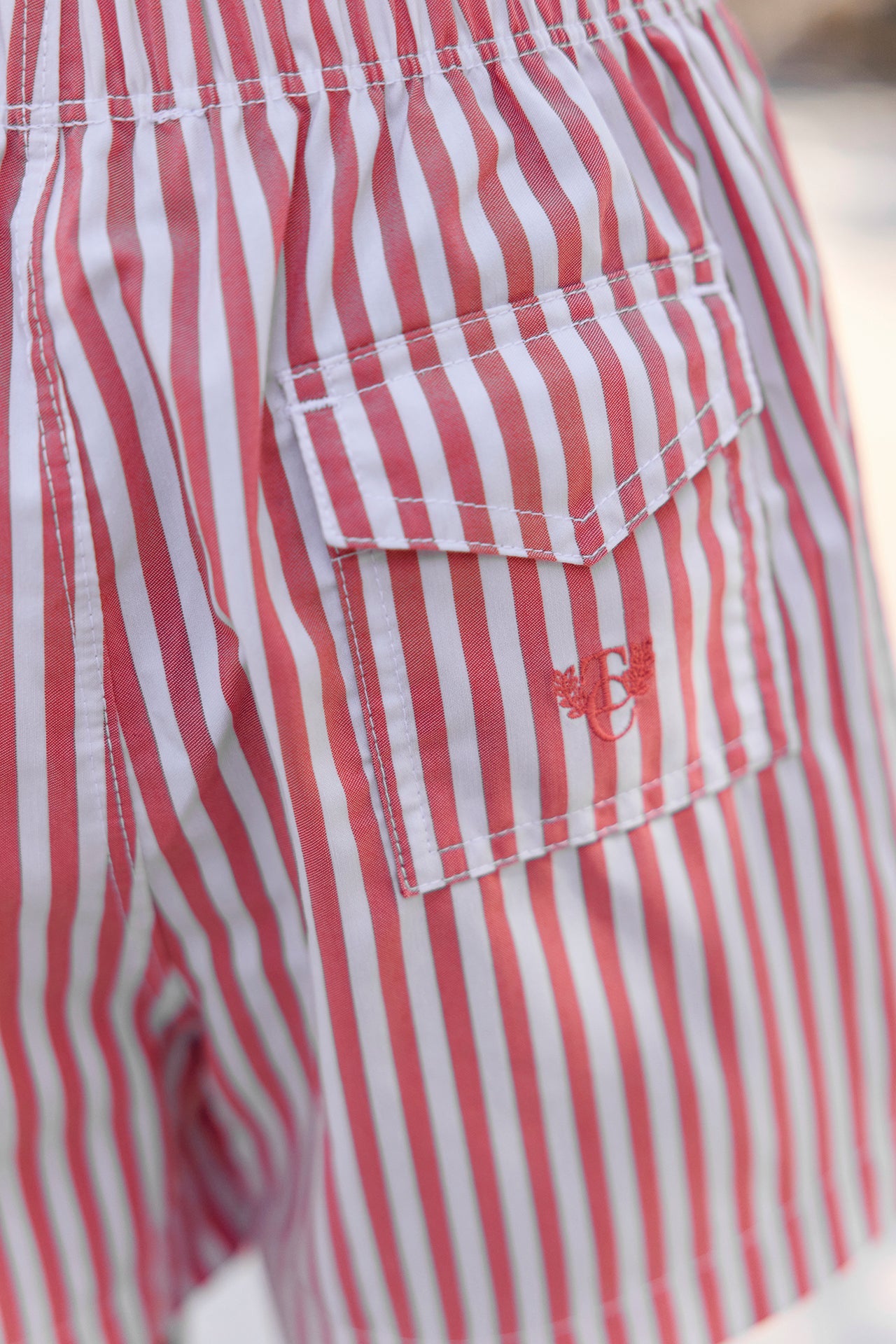 Striped Swim Trunks | Red