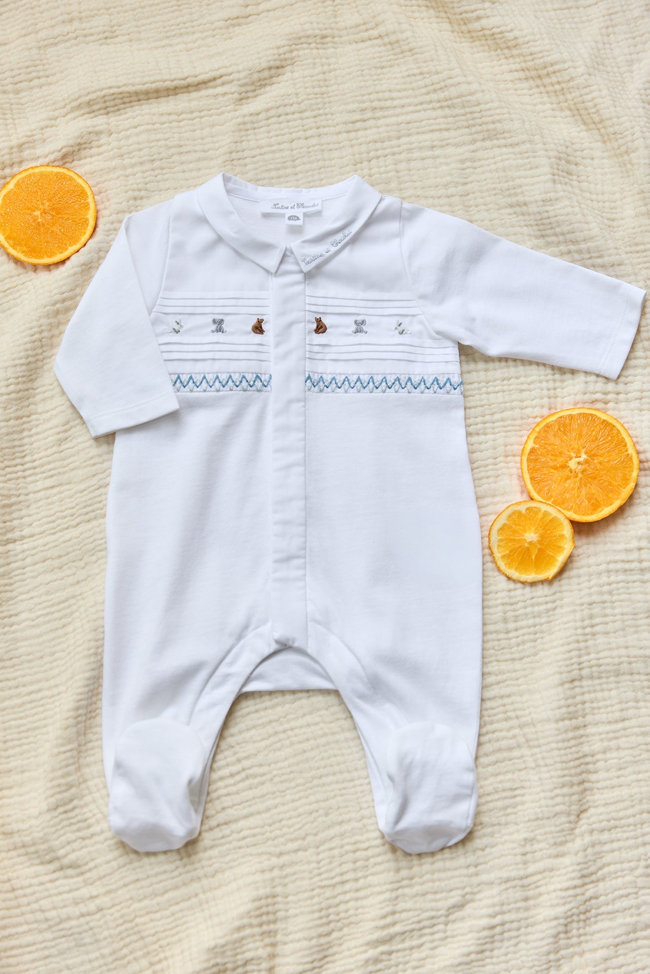 Pajamas Animal Embroidery | White