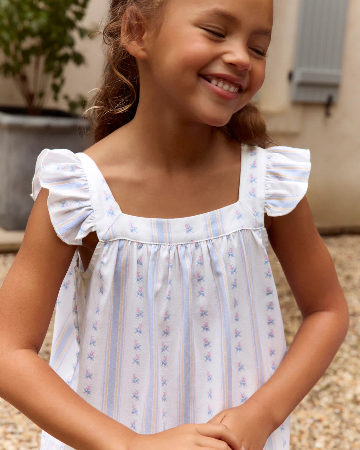 Twill Clara Nightgown | Cottage Stripe