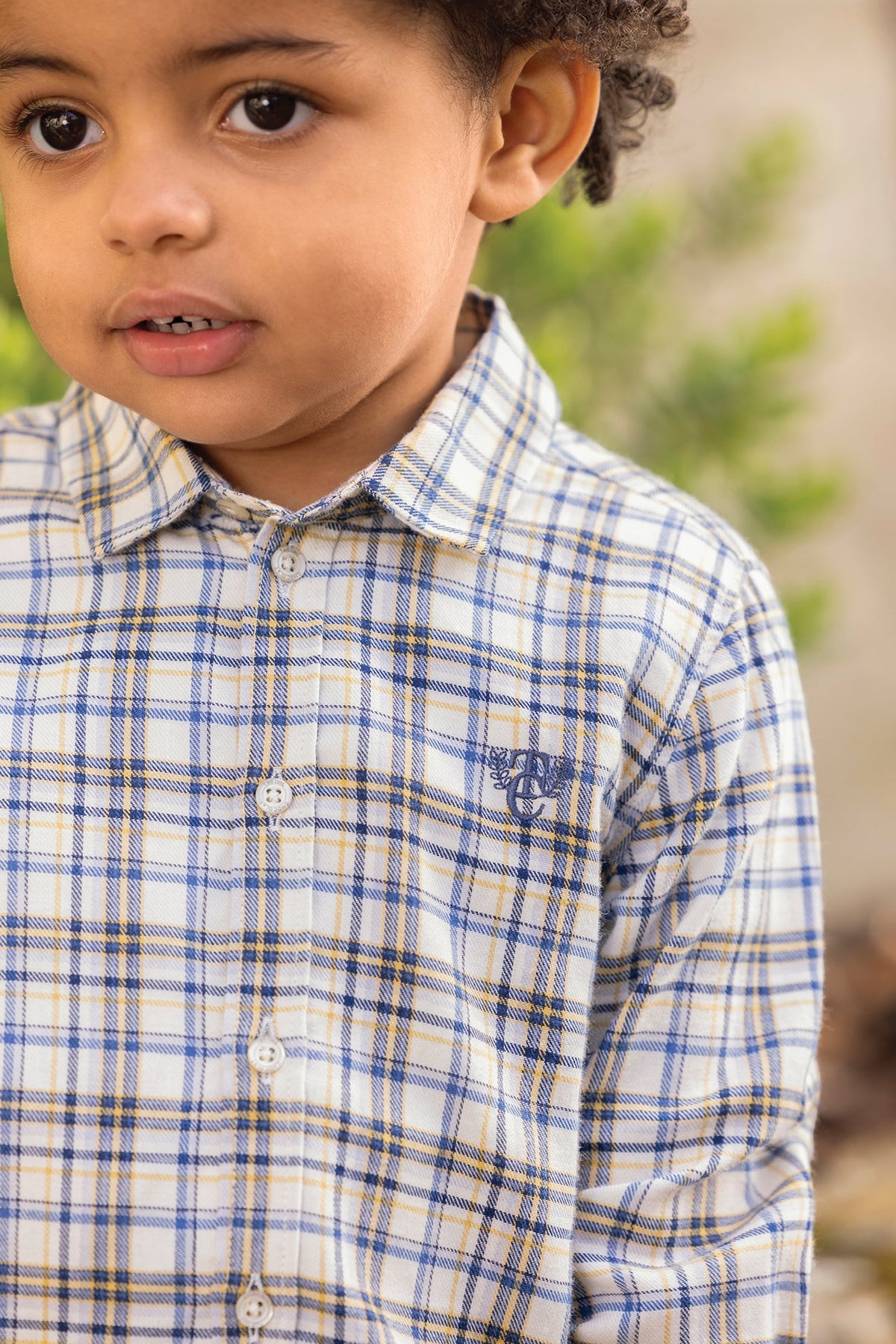 Embroidery Check Cotton Shirt | Ecru