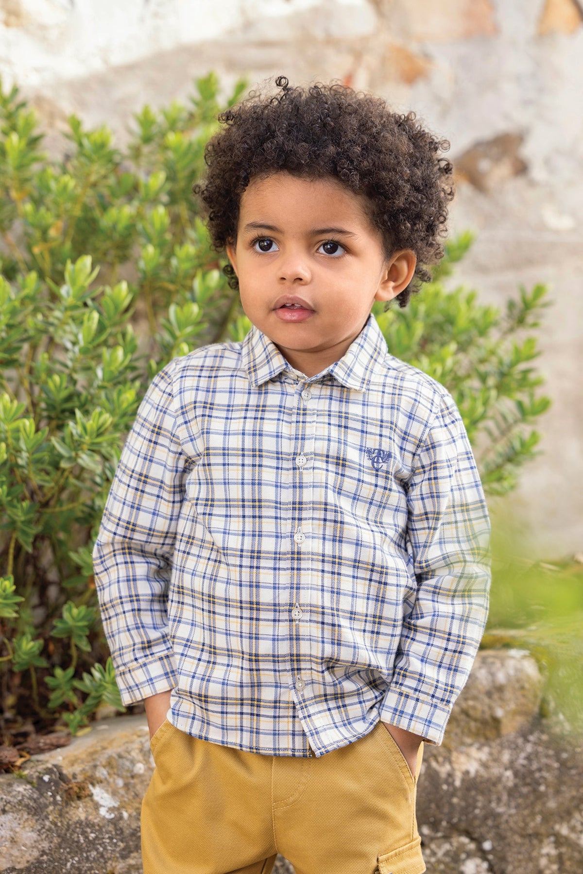 Embroidery Check Cotton Shirt | Ecru