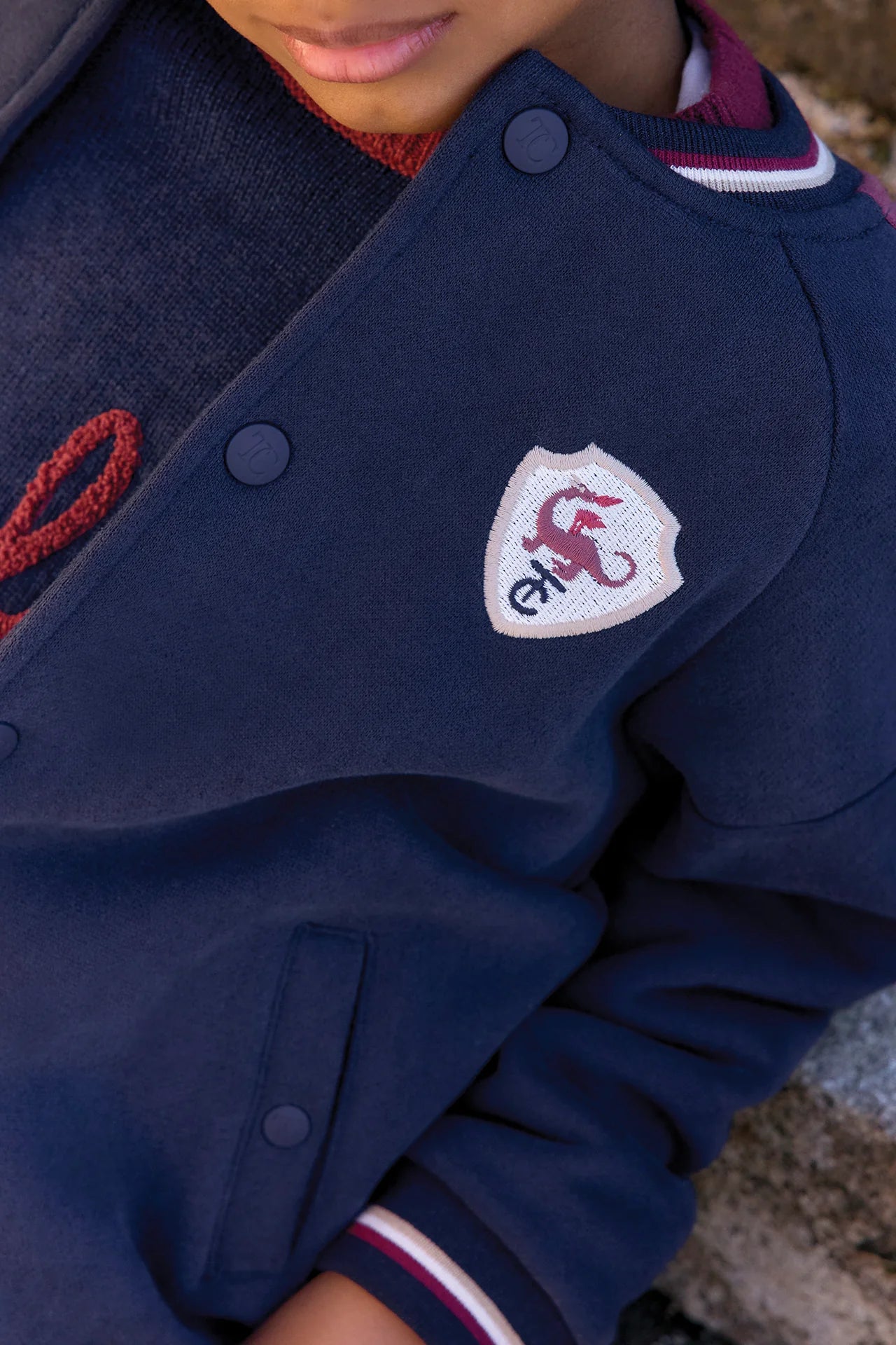 Embroidered Patch Cardigan | Navy