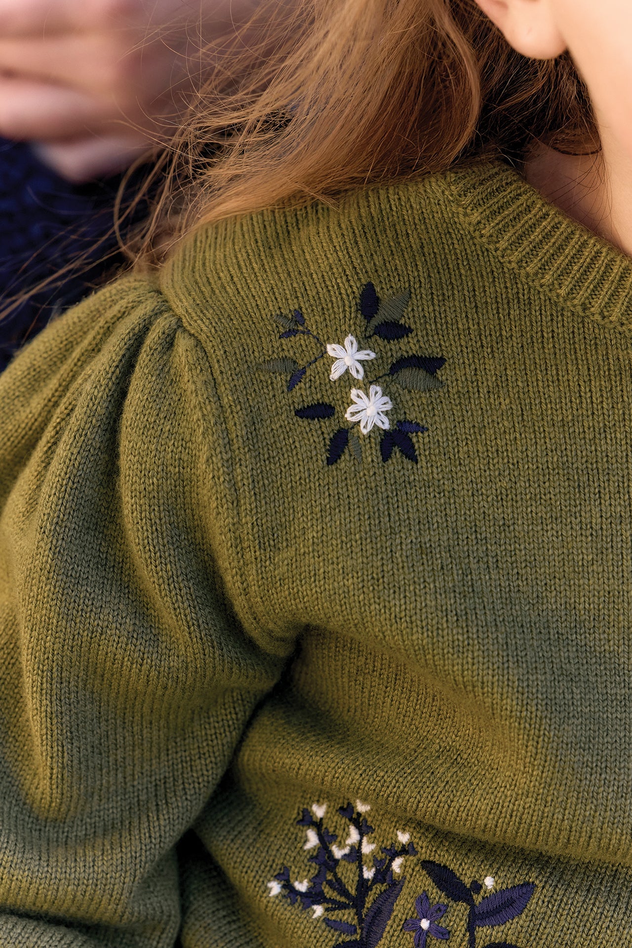 Flower Embroidery Sweater | Olive