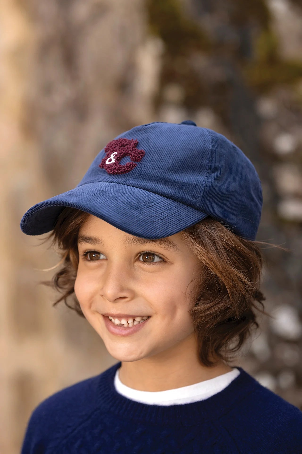 Ribbed Embroidered Cap | Navy