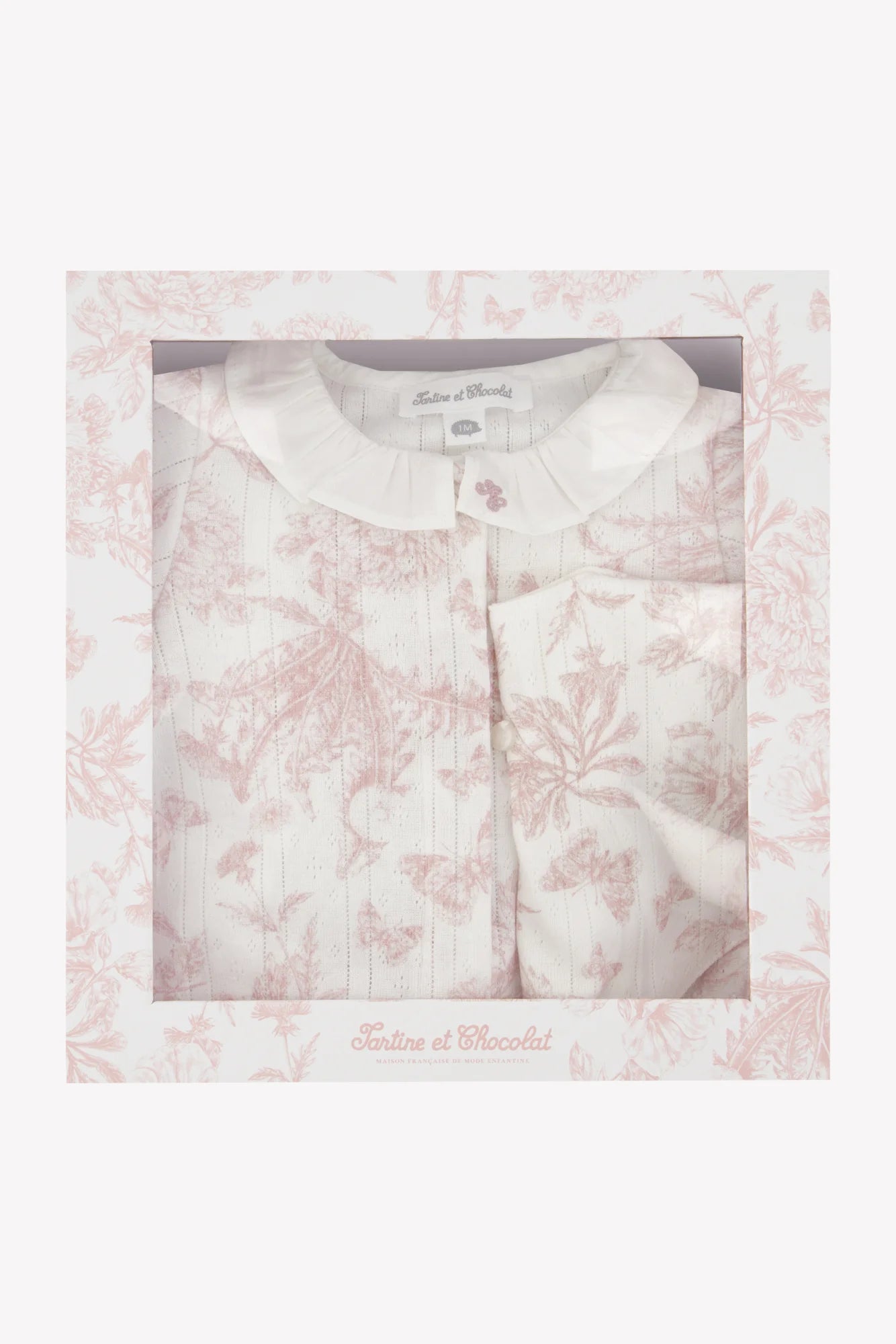 Toile De Jouy Romper & Bib Set | Blush