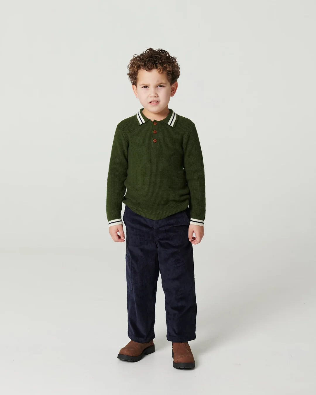 Knitted Waffle Polo T-shirt | Dark Green