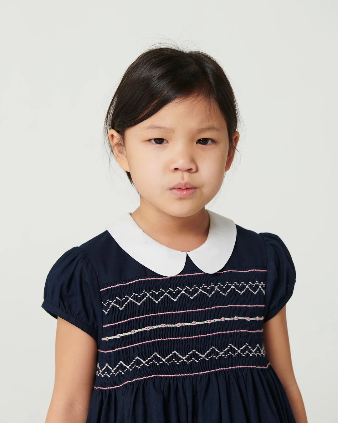 Smock Embroidery Dress | Navy