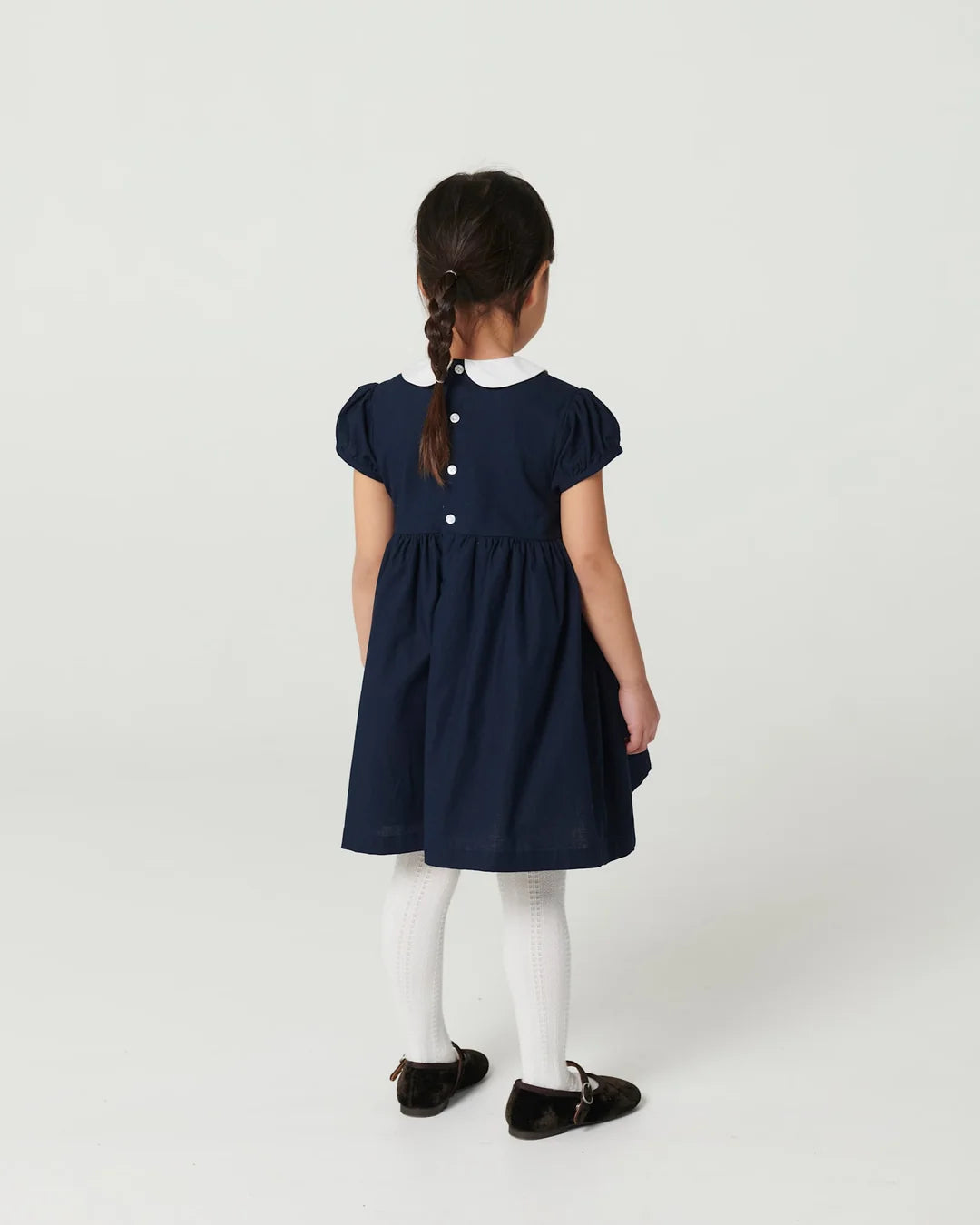 Smock Embroidery Dress | Navy