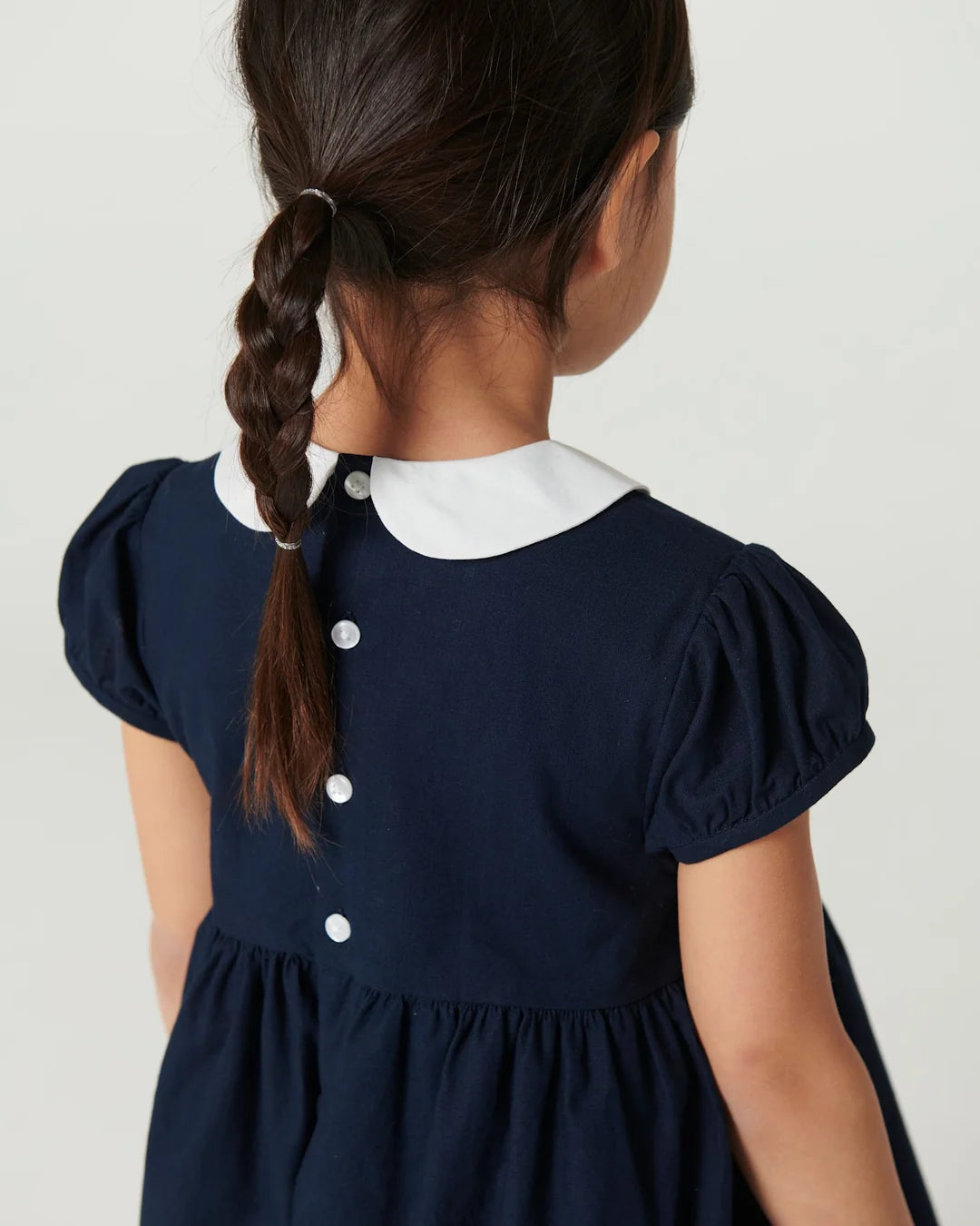 Smock Embroidery Dress | Navy