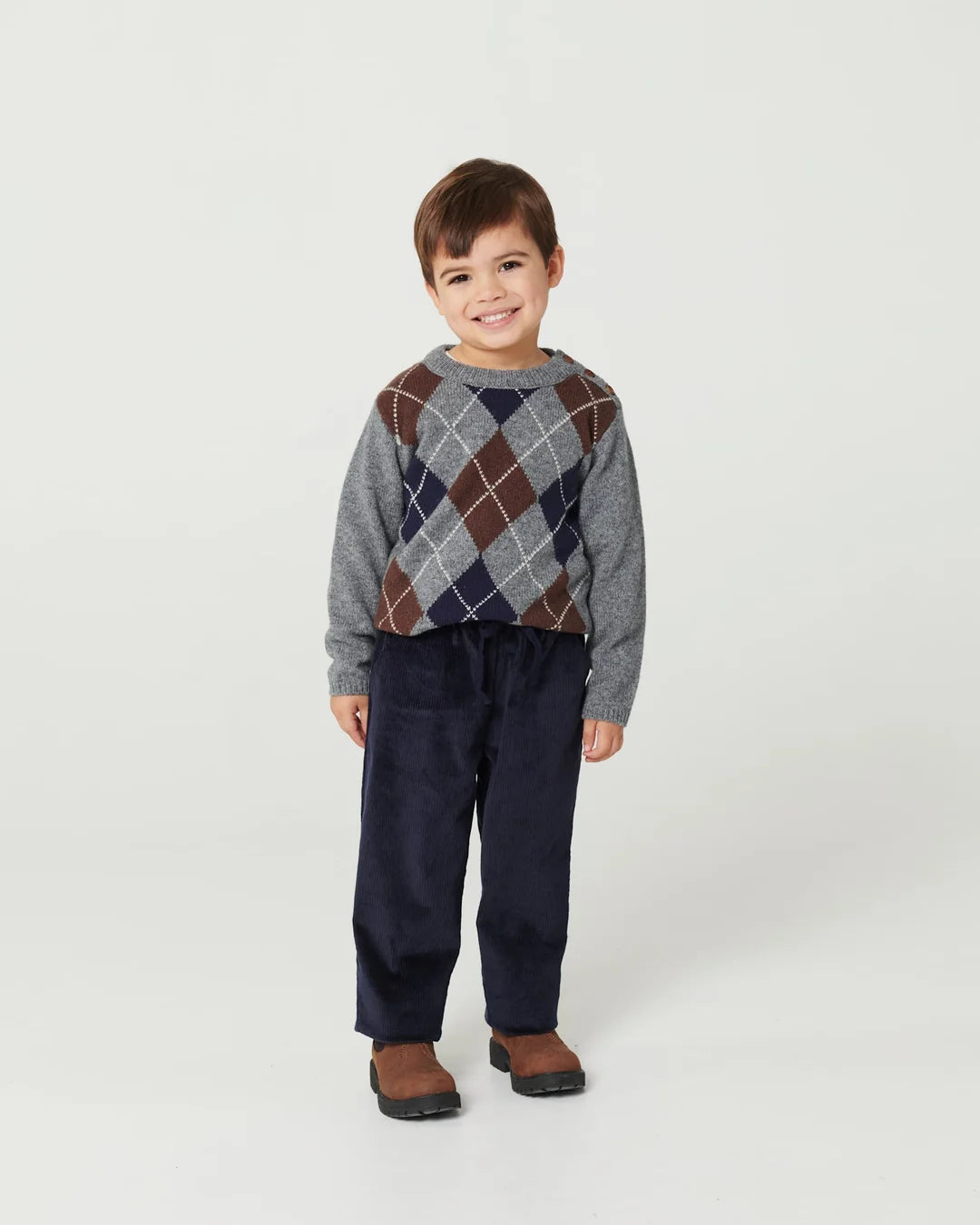 Argyle Knitted Pullover | Grey and Brown