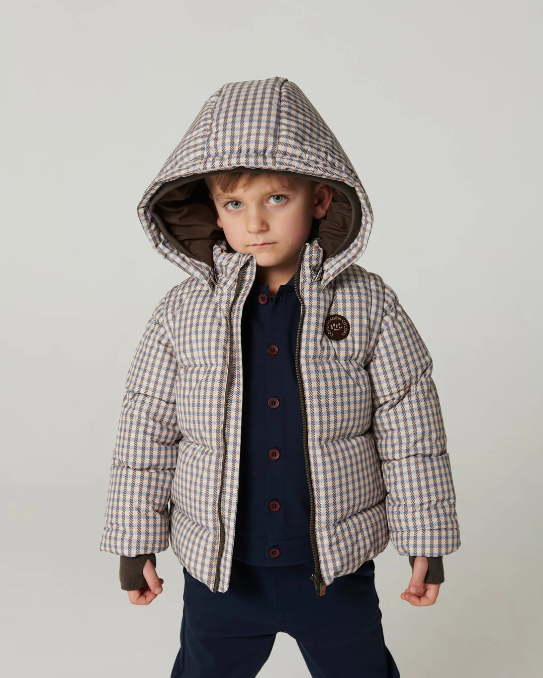 Puffer Jacket with Removable Sleeves | Check AOP