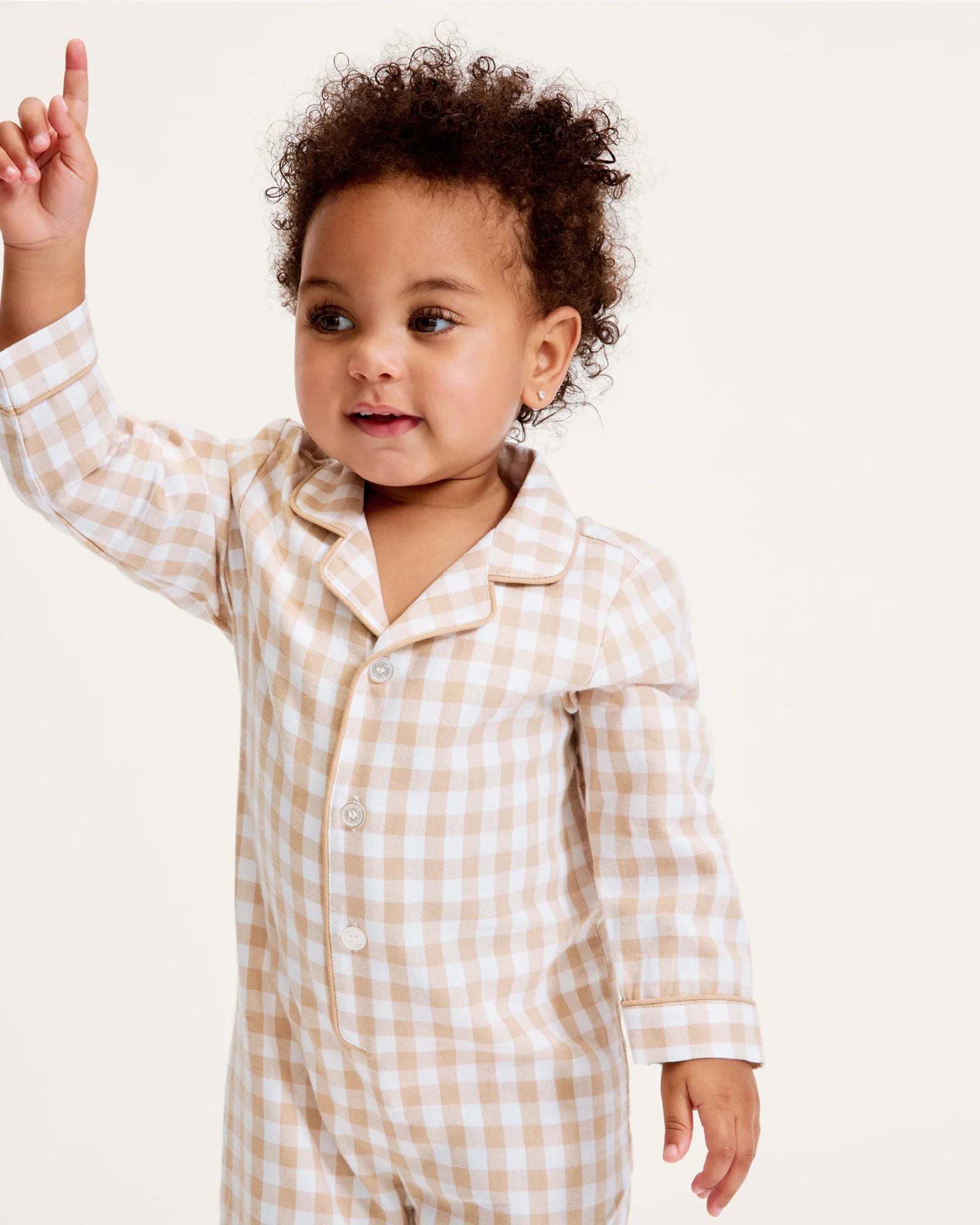 Twill Classic Romper | Camel Gingham