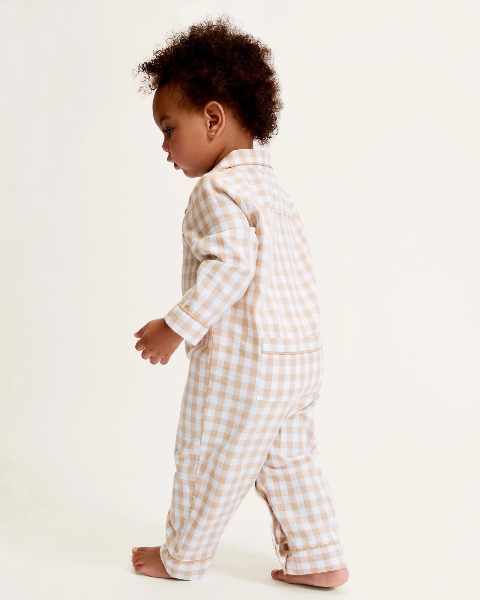 Twill Classic Romper | Camel Gingham