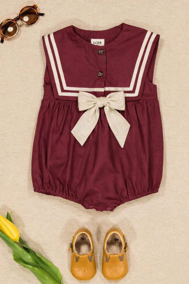 Isabella Linen Romper | Burgundy