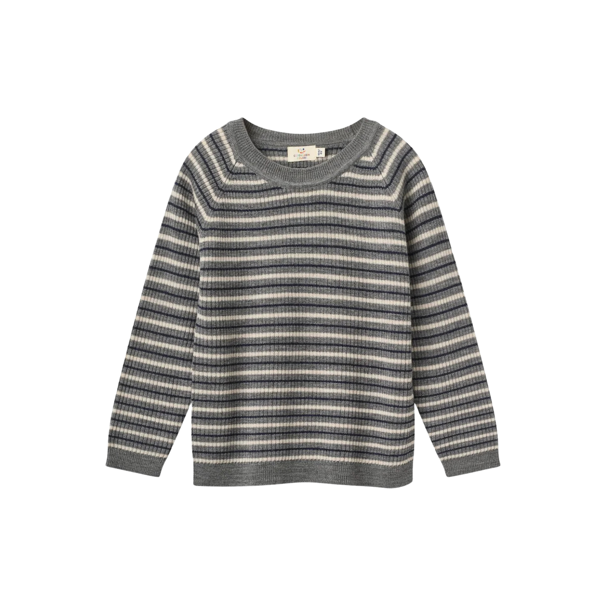 Classic Merino Rib Blouse | Grey Stripe