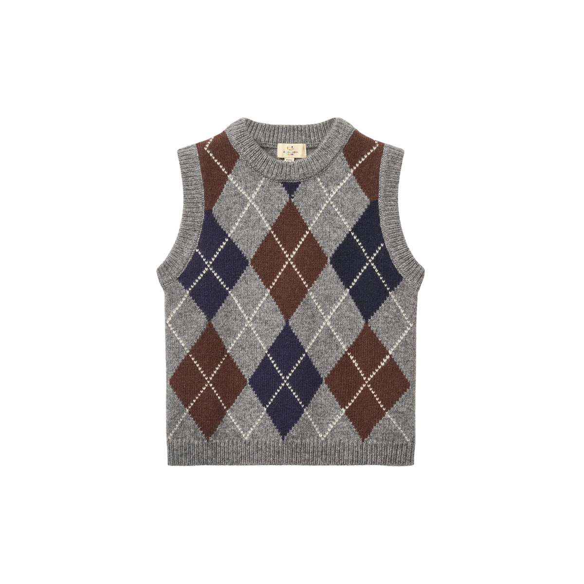 Argyle Knitted Vest | Grey and Brown