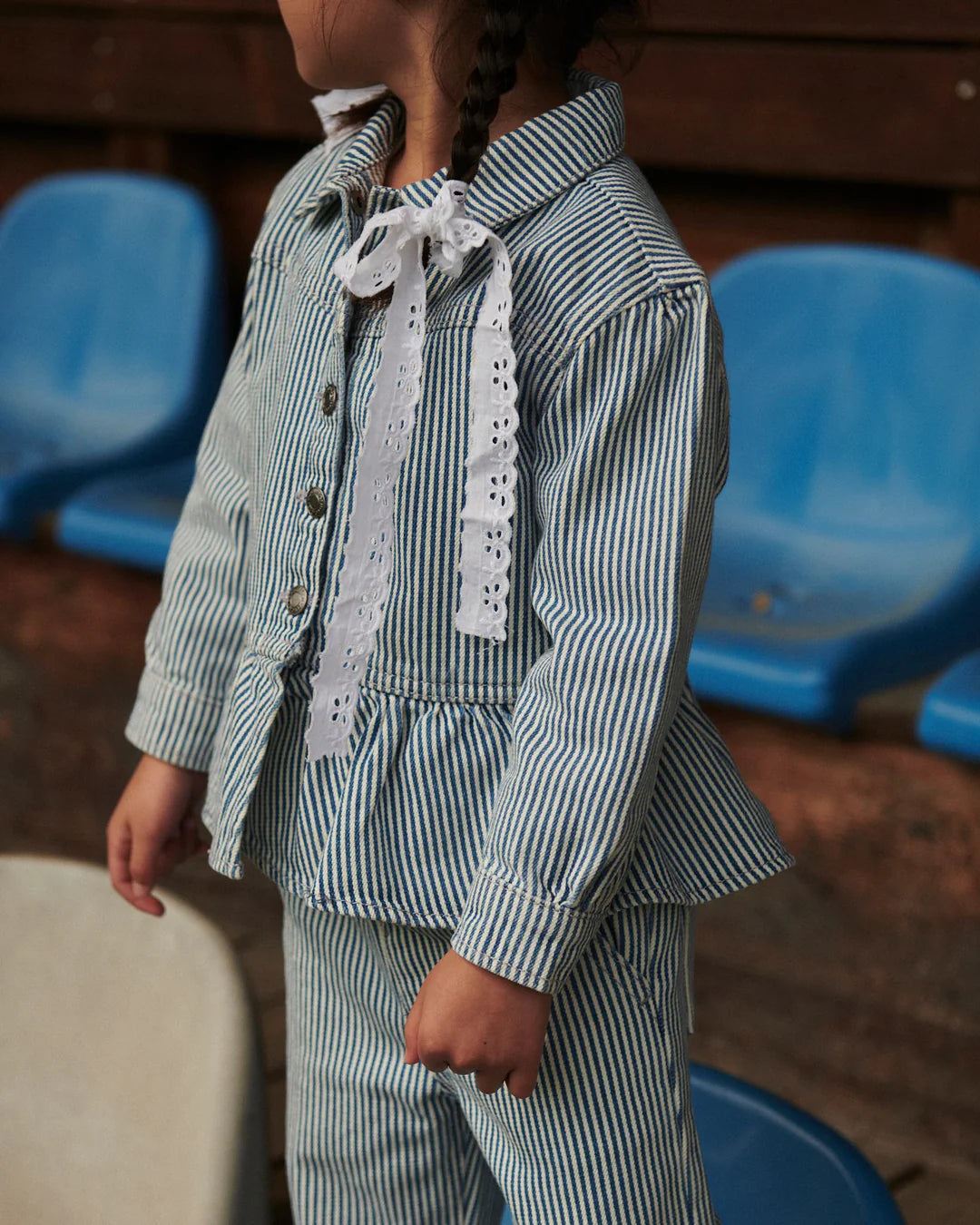 Twill Wide Leg Pant | Denim Blue Stripe
