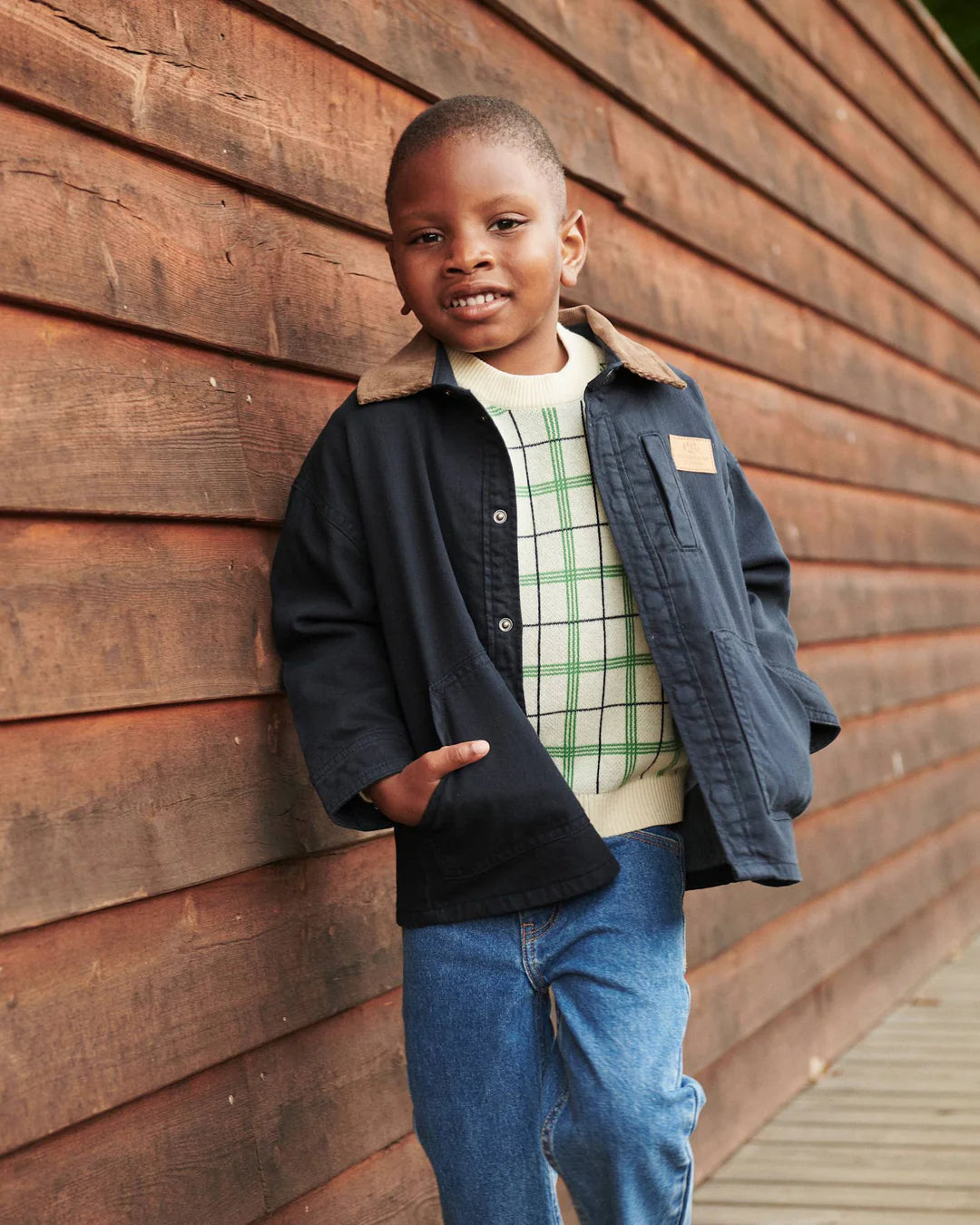 Twill Jacket with Corduroy Collar | Navy