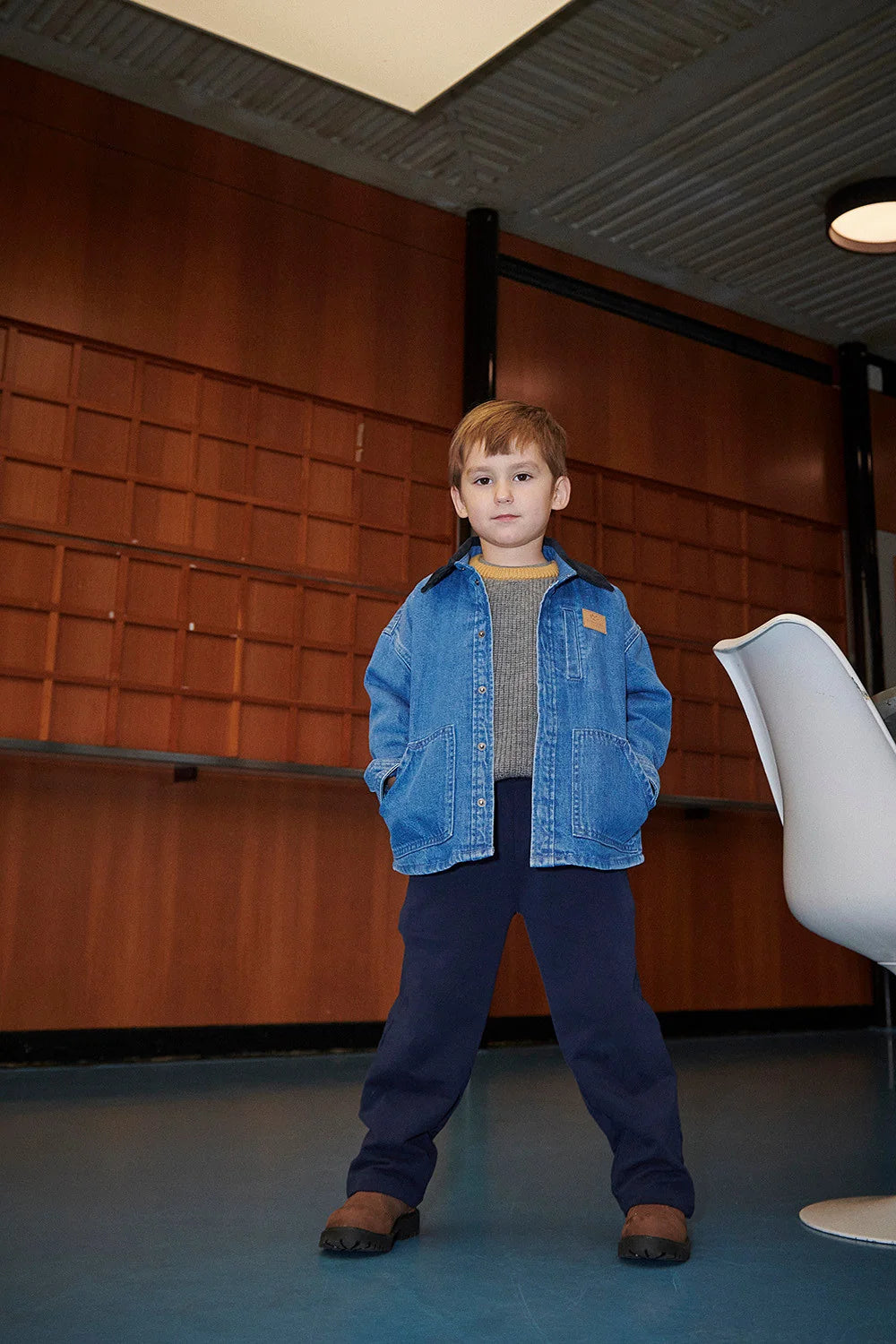 Denim Jacket with Corduroy Collar | Indigo Blue Washed Navy