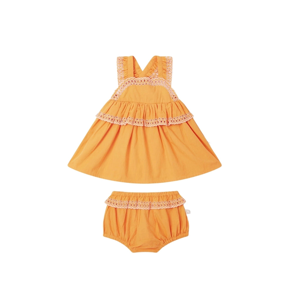 Popeline Dress And Bloomers Set | Orange