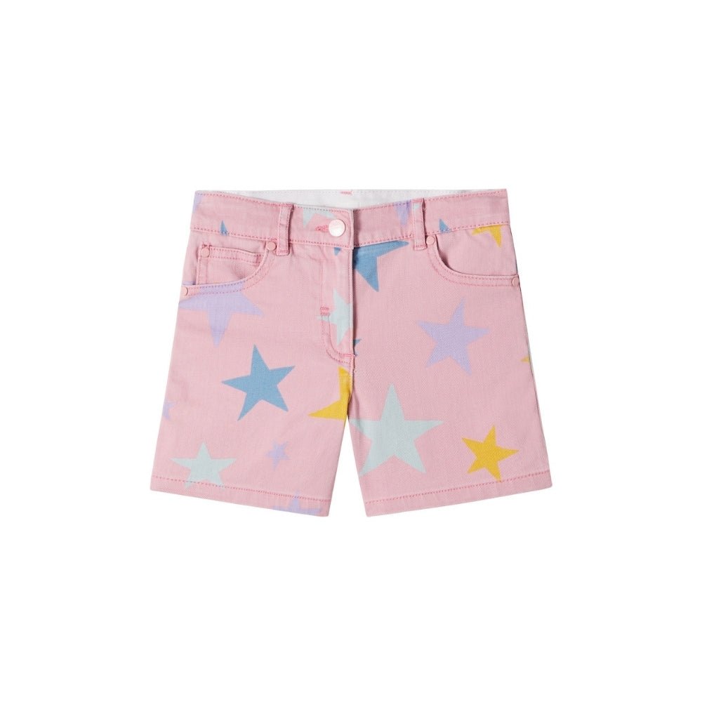 Star Print Denim Shorts | Light Pink