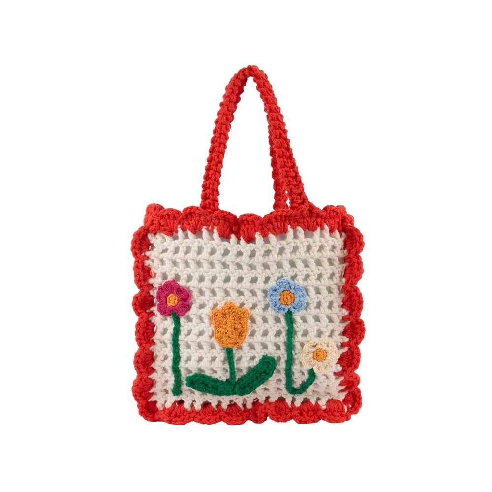 Floral Crochet Tote Bag | White