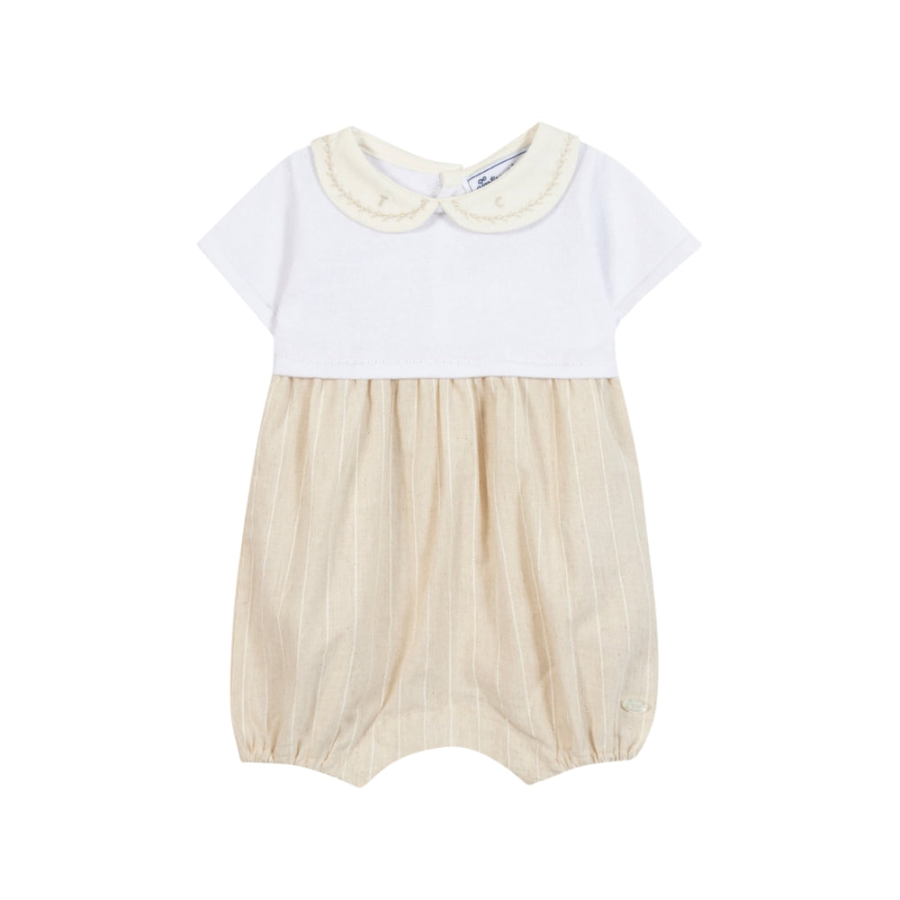 Striped Short Romper | Beige