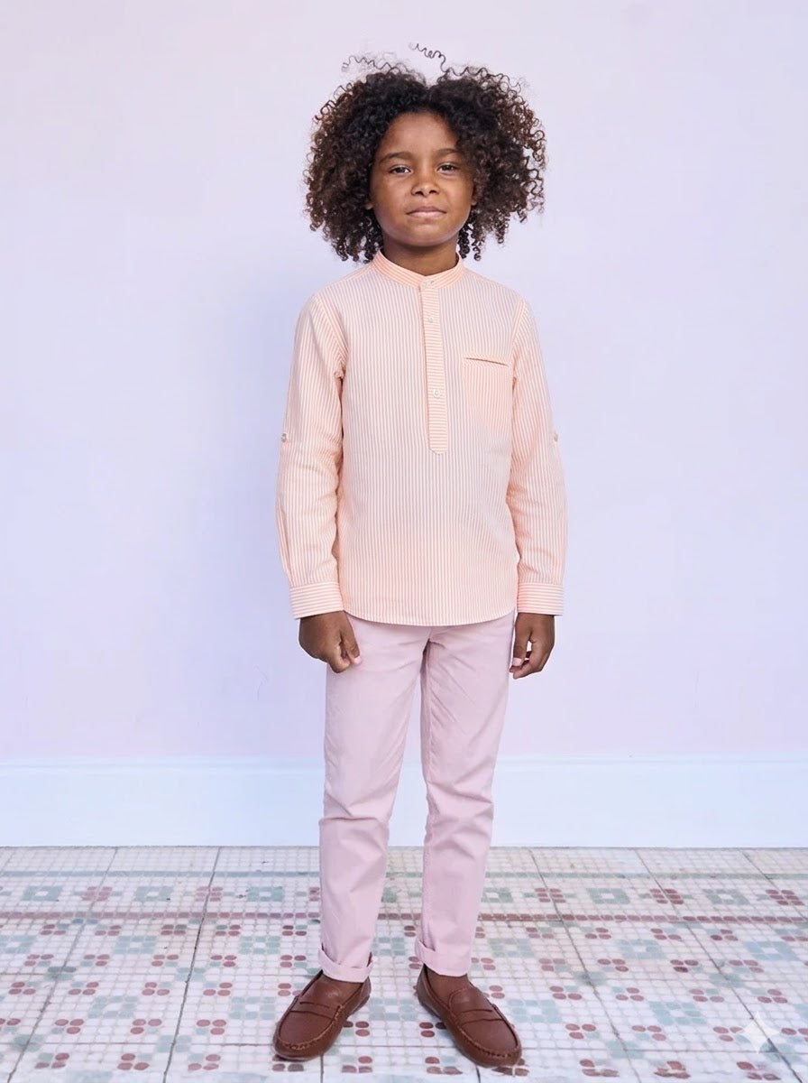 Mateo Long Sleeve Shirt | Coral Stripe