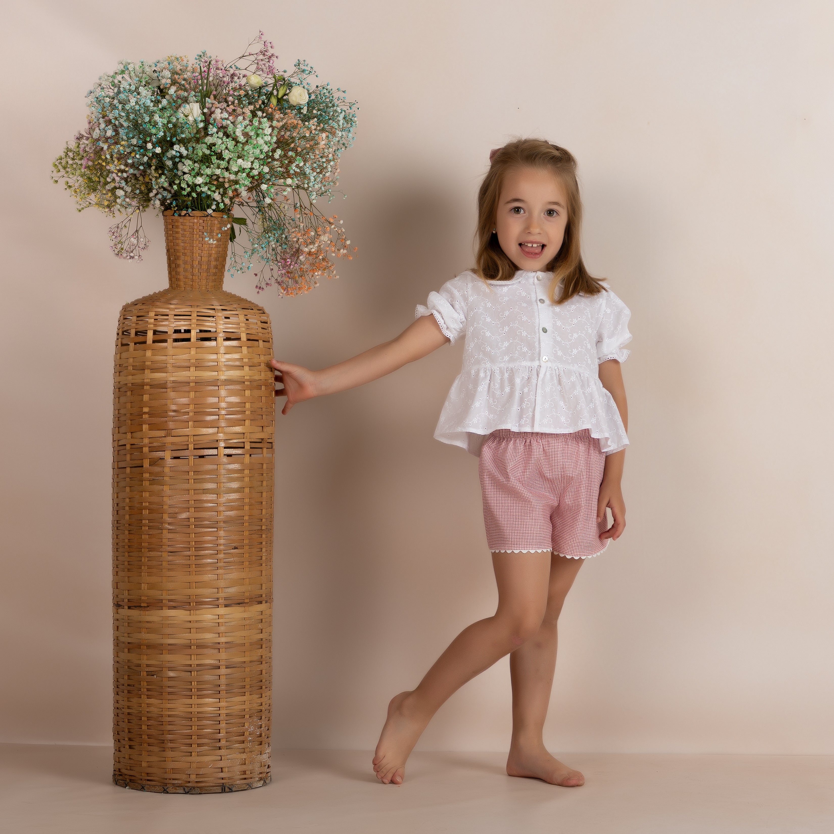 Blouse & Gingham Shorts Set | Red Pomelo