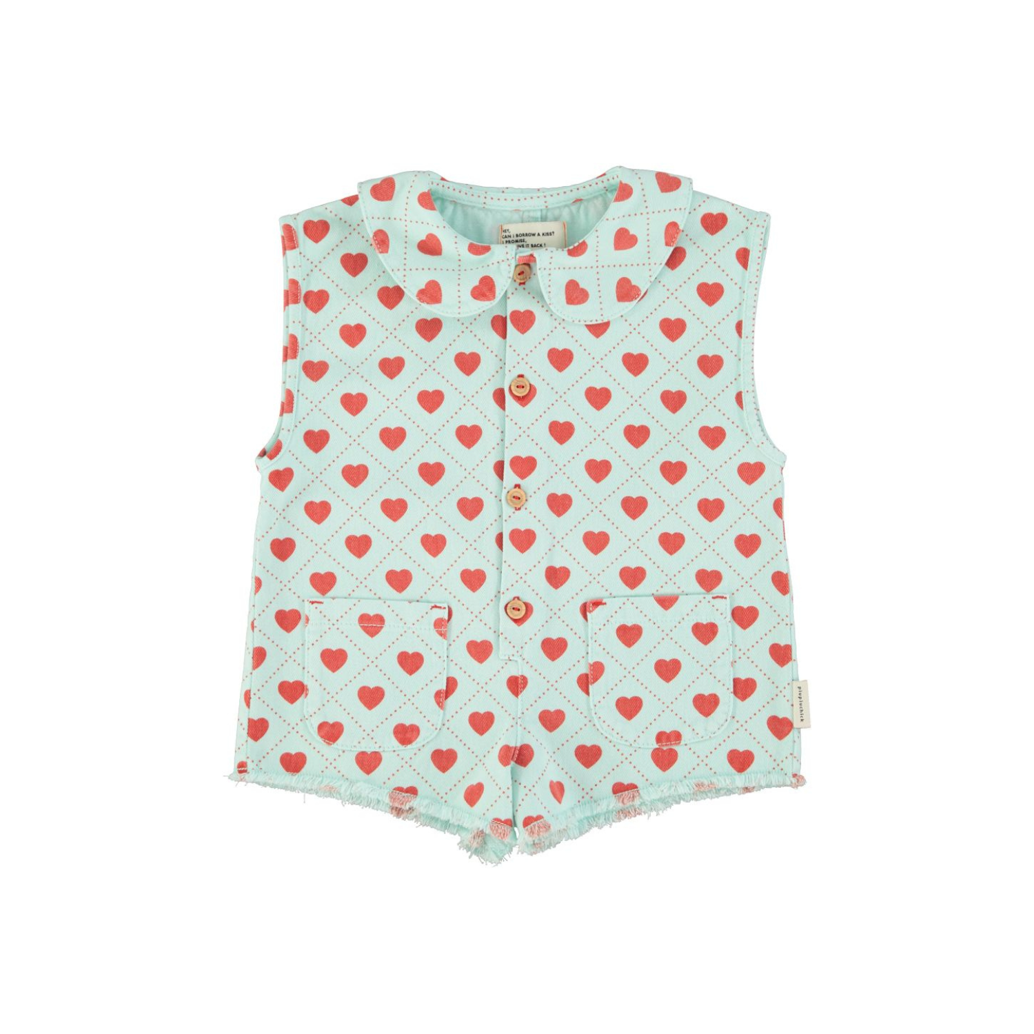 Heart Print Sleeveless Jumpsuit | Light Blue/Red