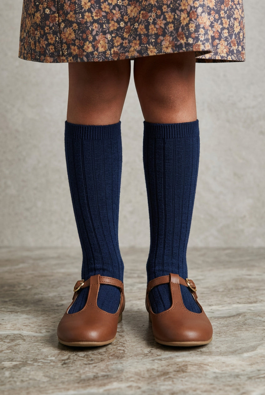 Leather T-Bar Shoes | Dark Tan