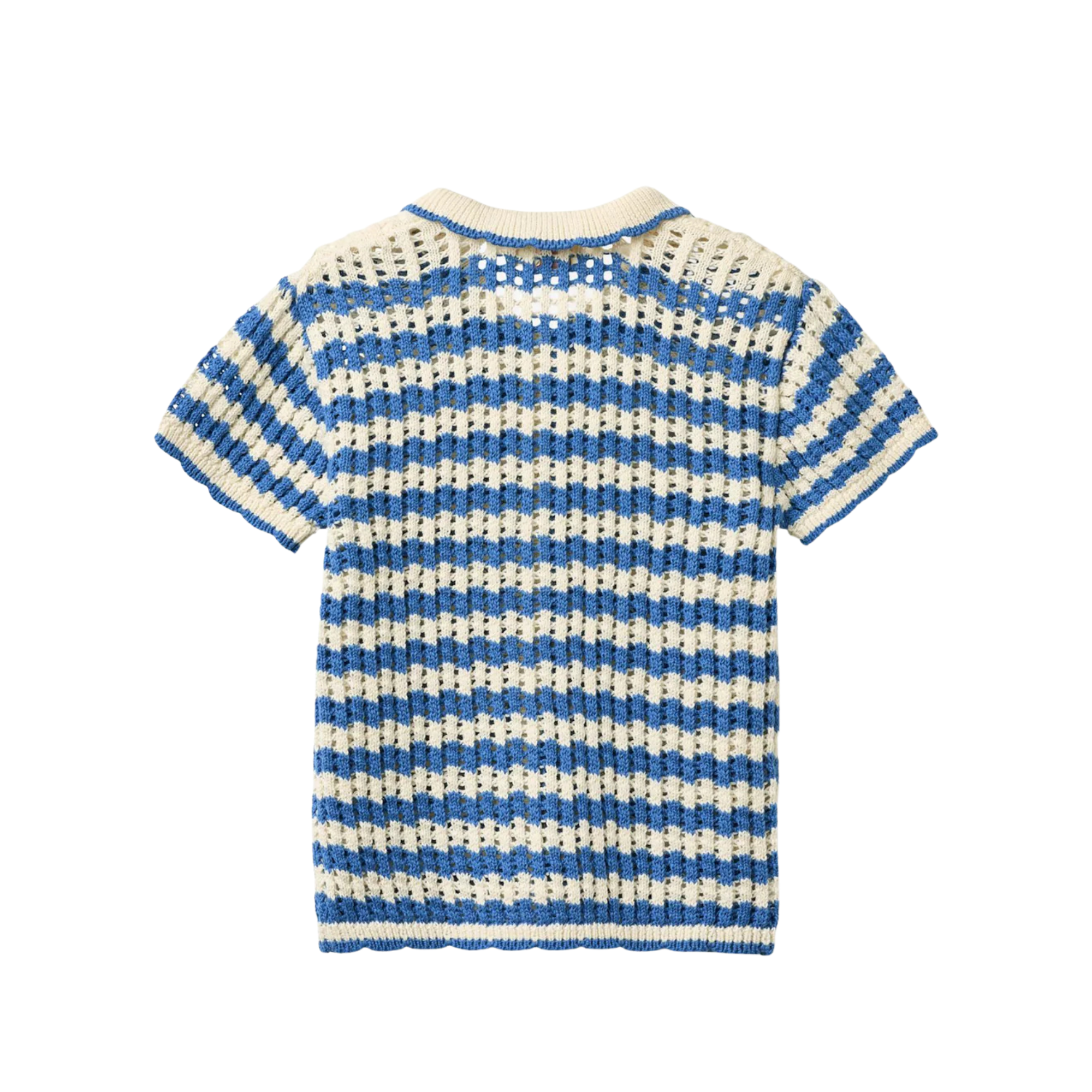 Crochet Short Sleeve Cardigan | Ocean Blue & Cream