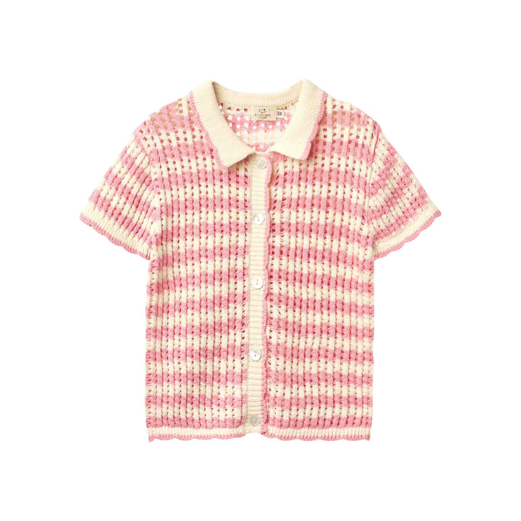 Crochet Short Sleeve Cardigan | Pink & Cream