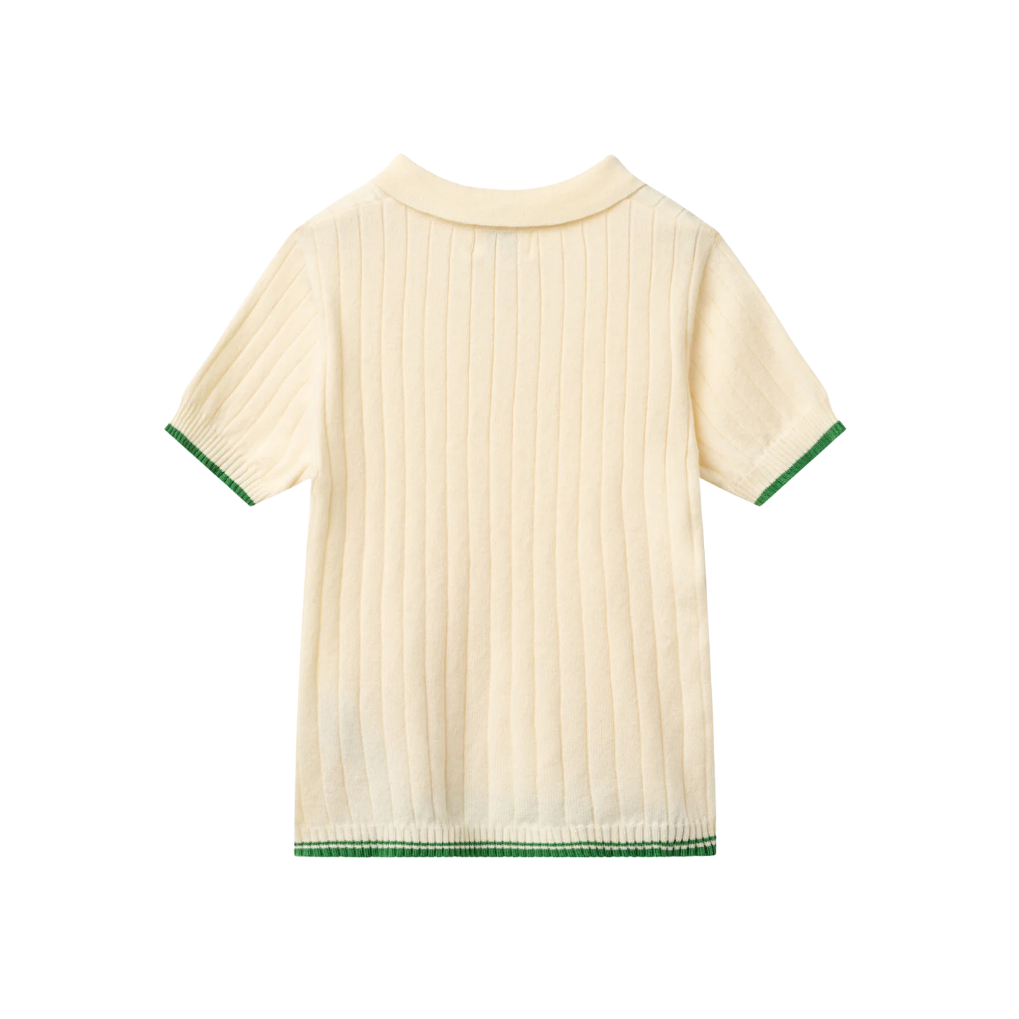 Rib Knitted Polo | Cream & Green