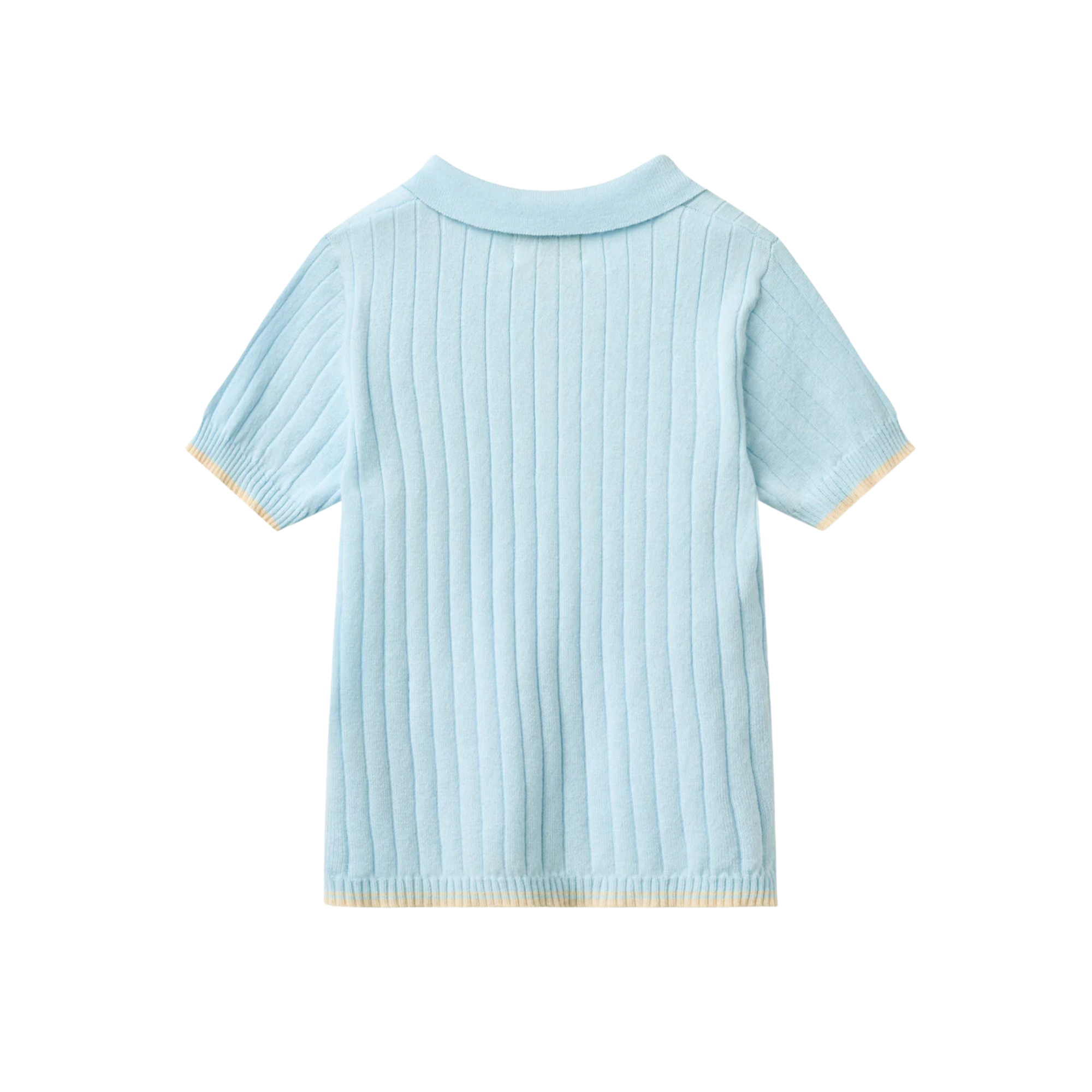 Rib Knitted Polo | Ice Blue & Cream