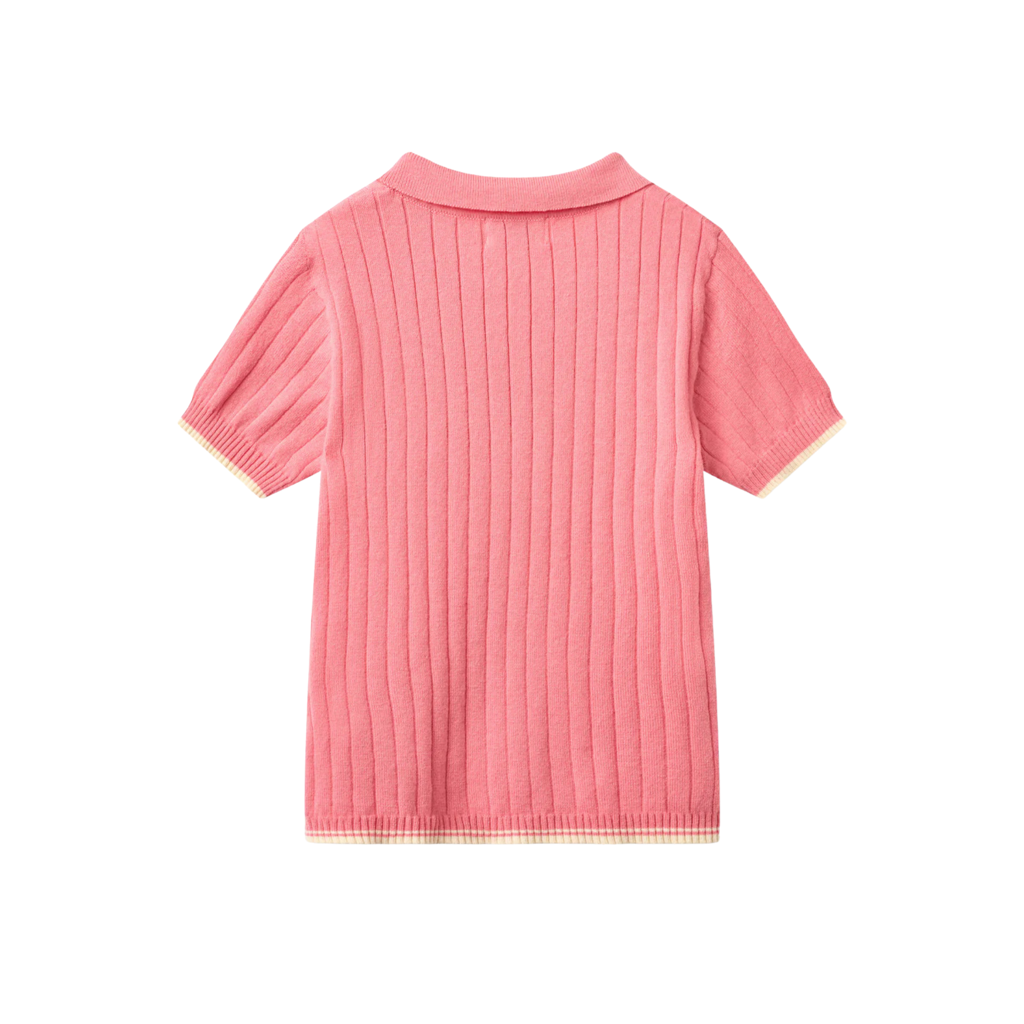 Rib Knitted Polo | Pink & Cream