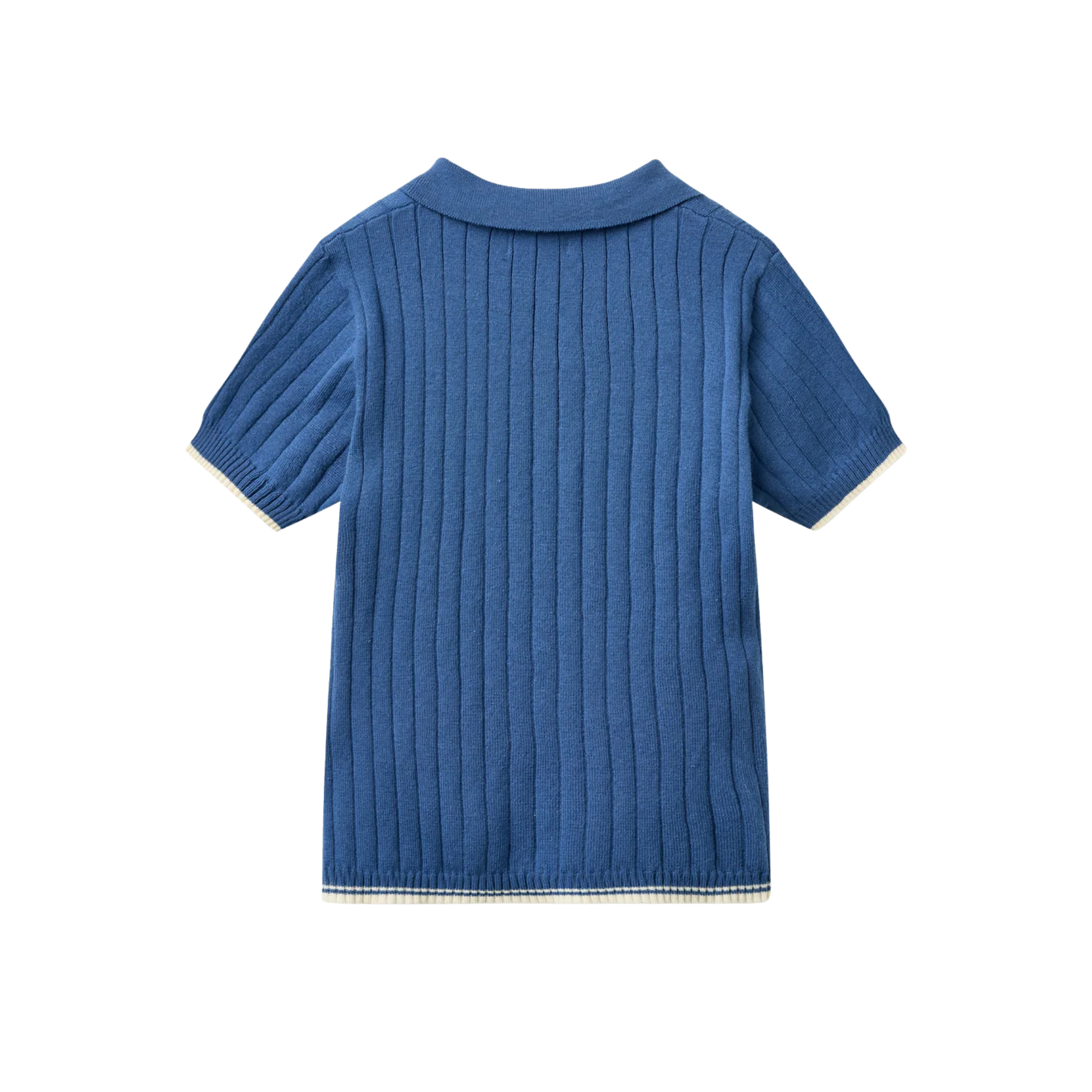 Rib Knitted Polo | Blue & Cream