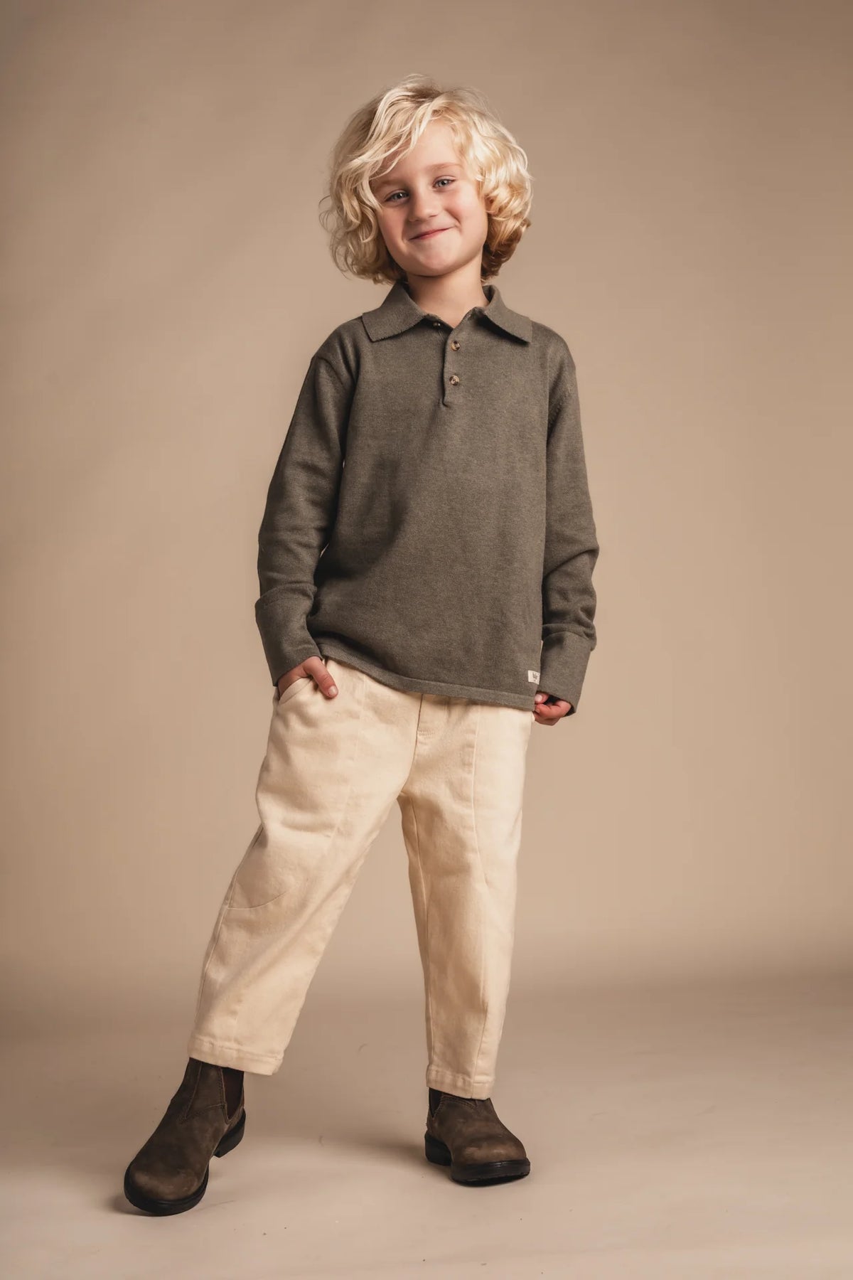 Evans Long Sleeve Polo | Green Agave