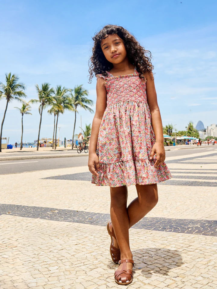 Evelia Hand Smocked Dress | Coral Floral